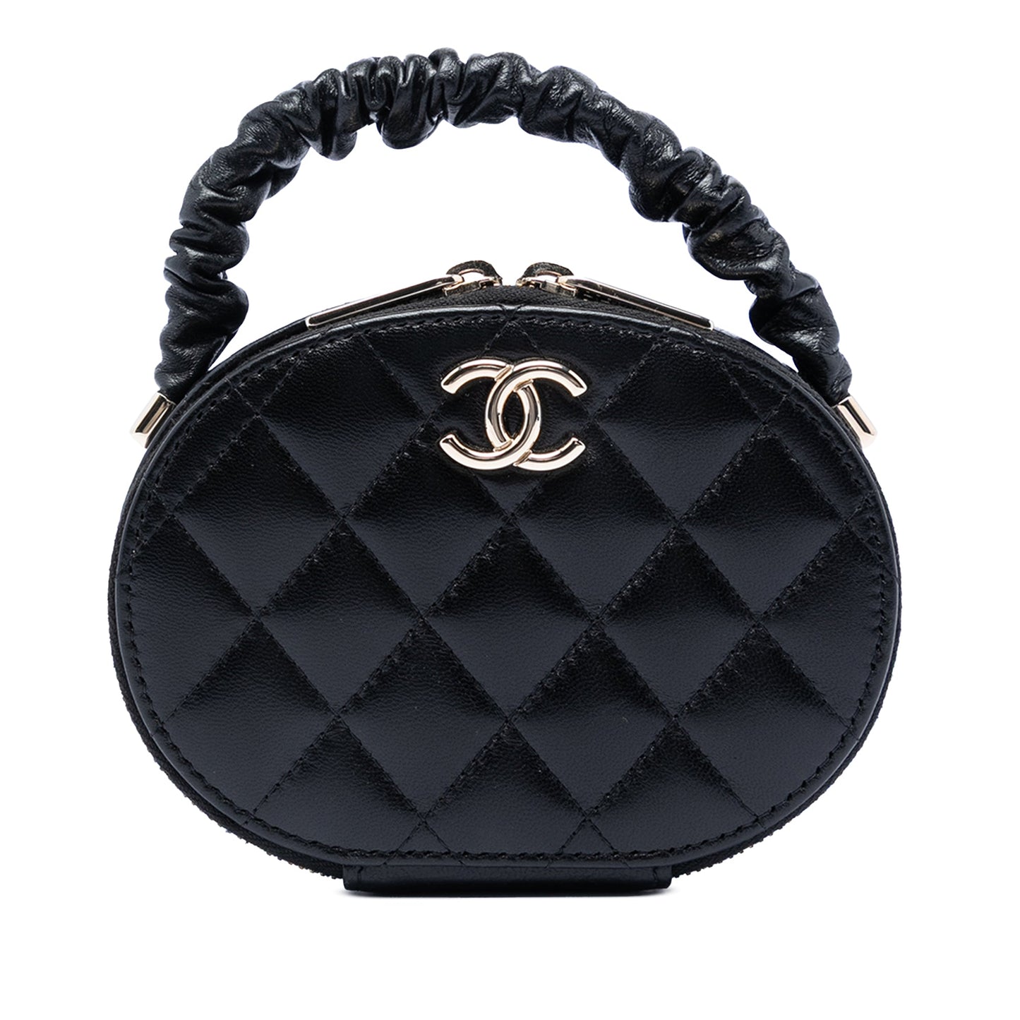 Chanel CC Quilted Lambskin Oval Top Handle Clutch