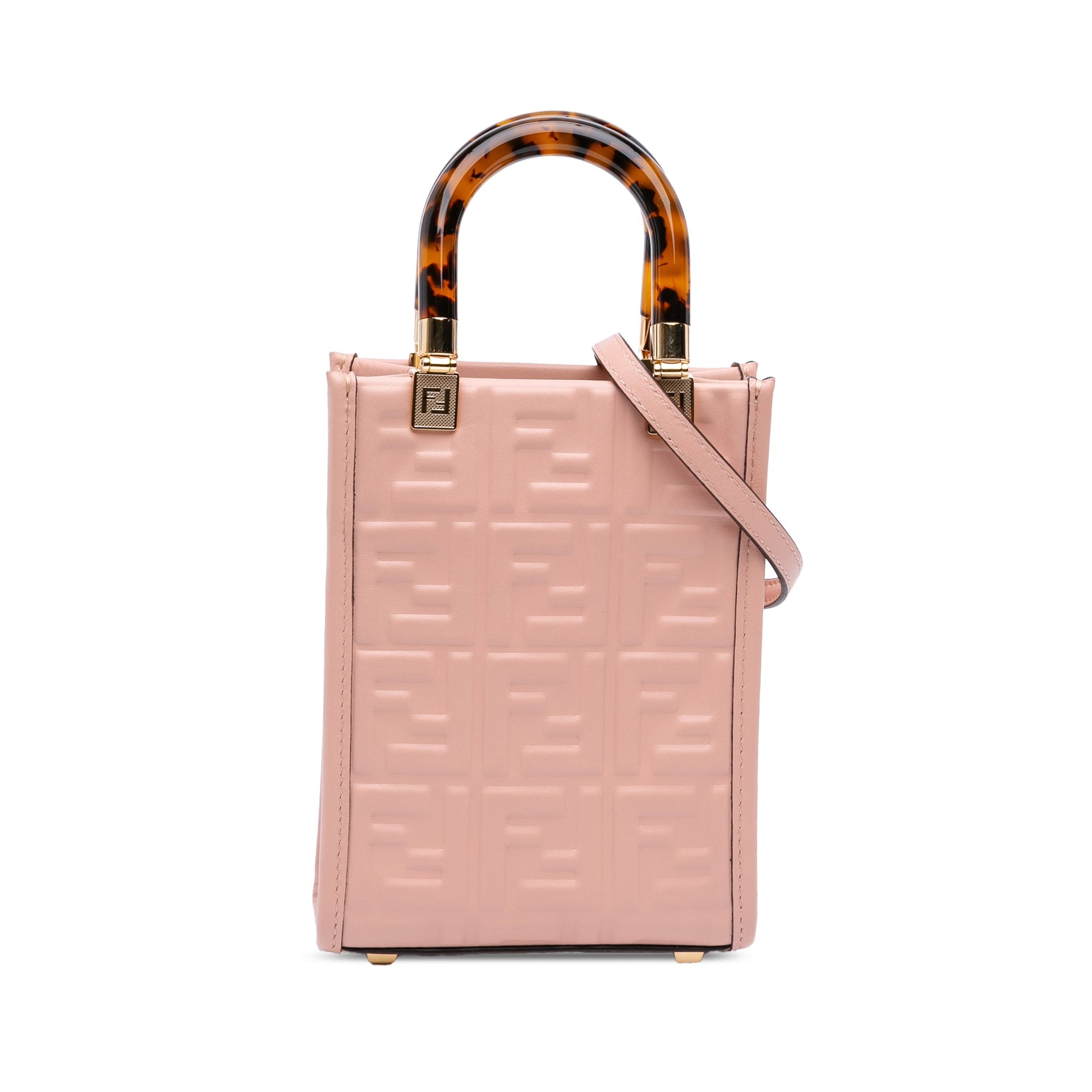 Fendi Mini Zucca Embossed Leather Sunshine Shopper Tote