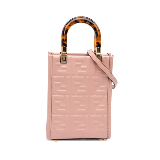 Fendi Mini Zucca Embossed Leather Sunshine Shopper Tote