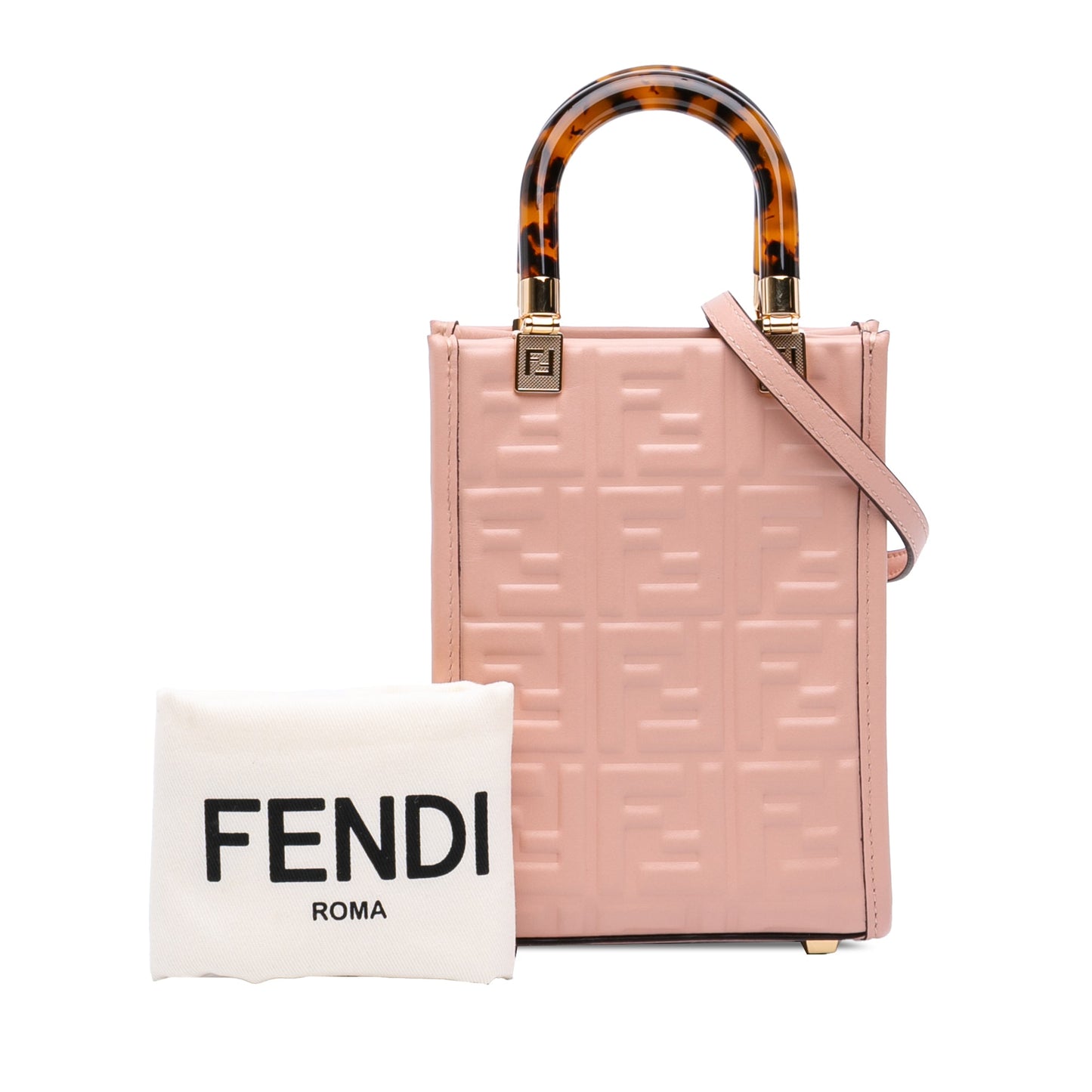 Fendi Mini Zucca Embossed Leather Sunshine Shopper Tote