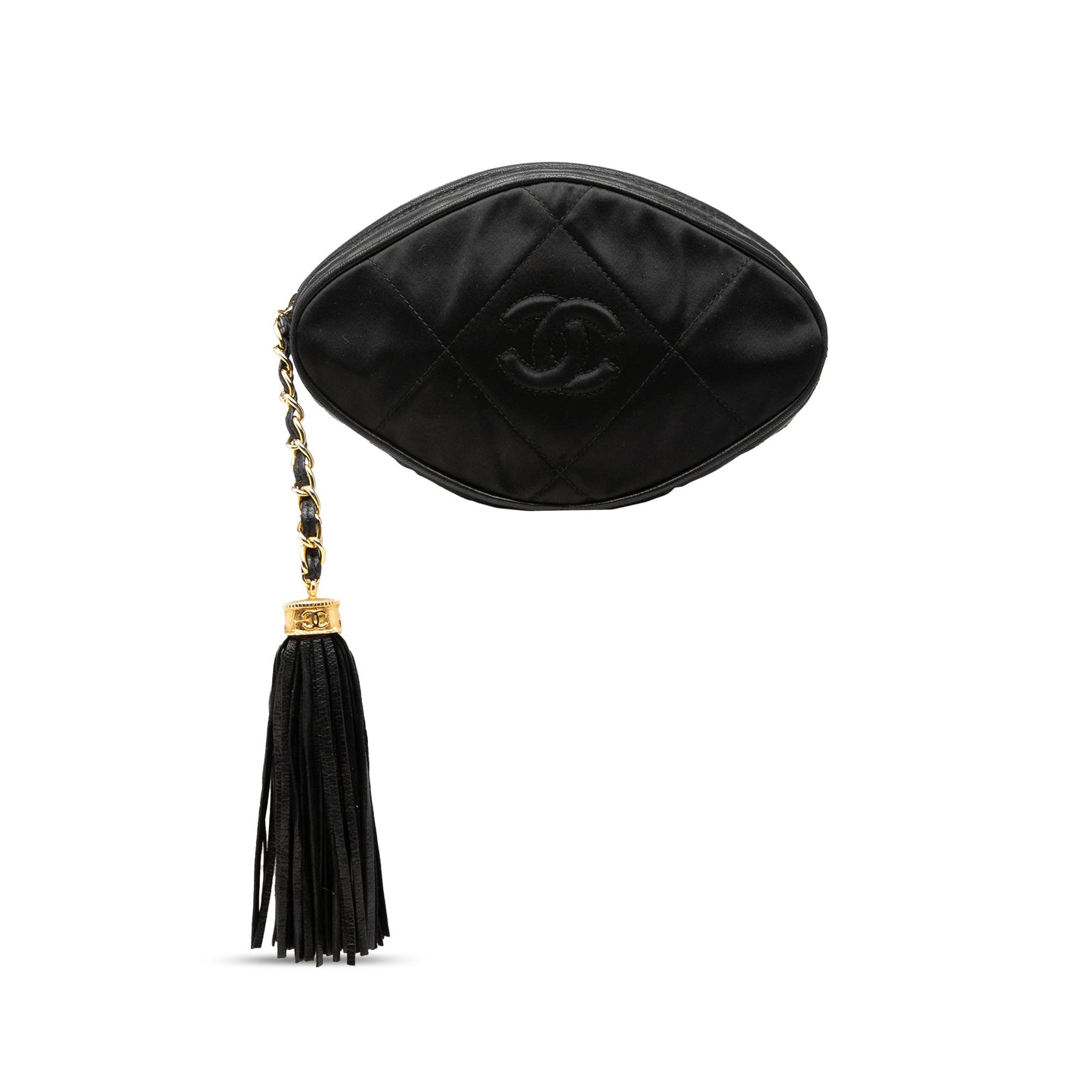 Chanel CC Quilted Satin Tassel Clutch