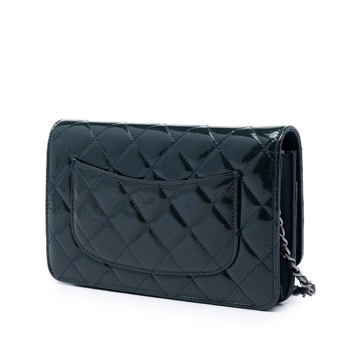 Chanel CC Quilted Patent Wallet On Chain — Blue