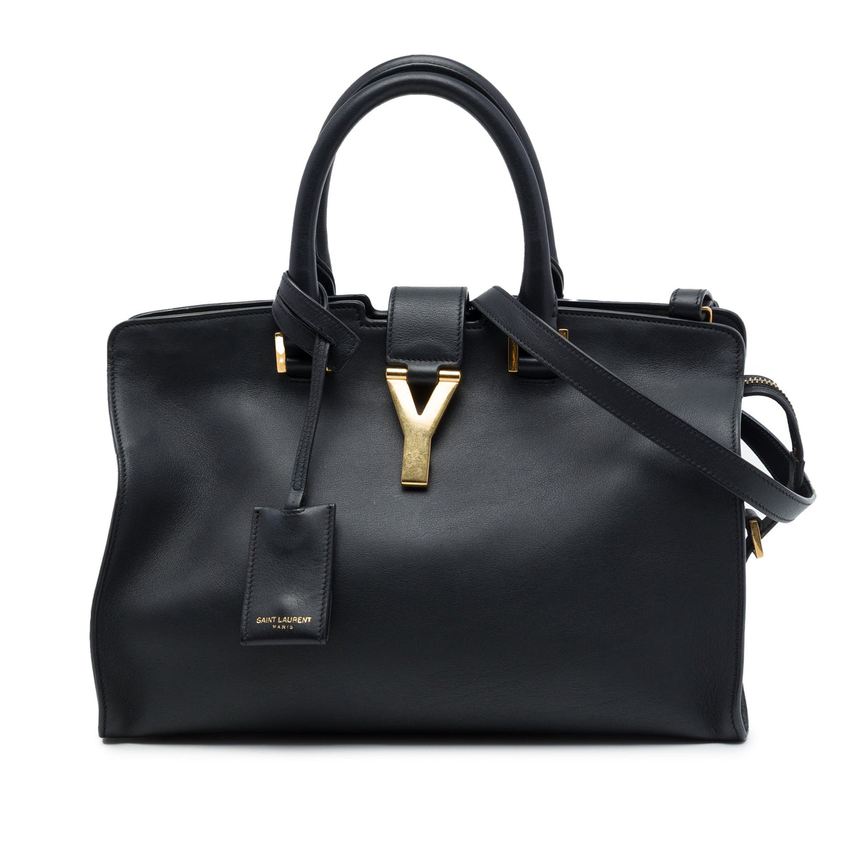 Saint Laurent Medium Leather Classic Y Cabas Satchel — Black