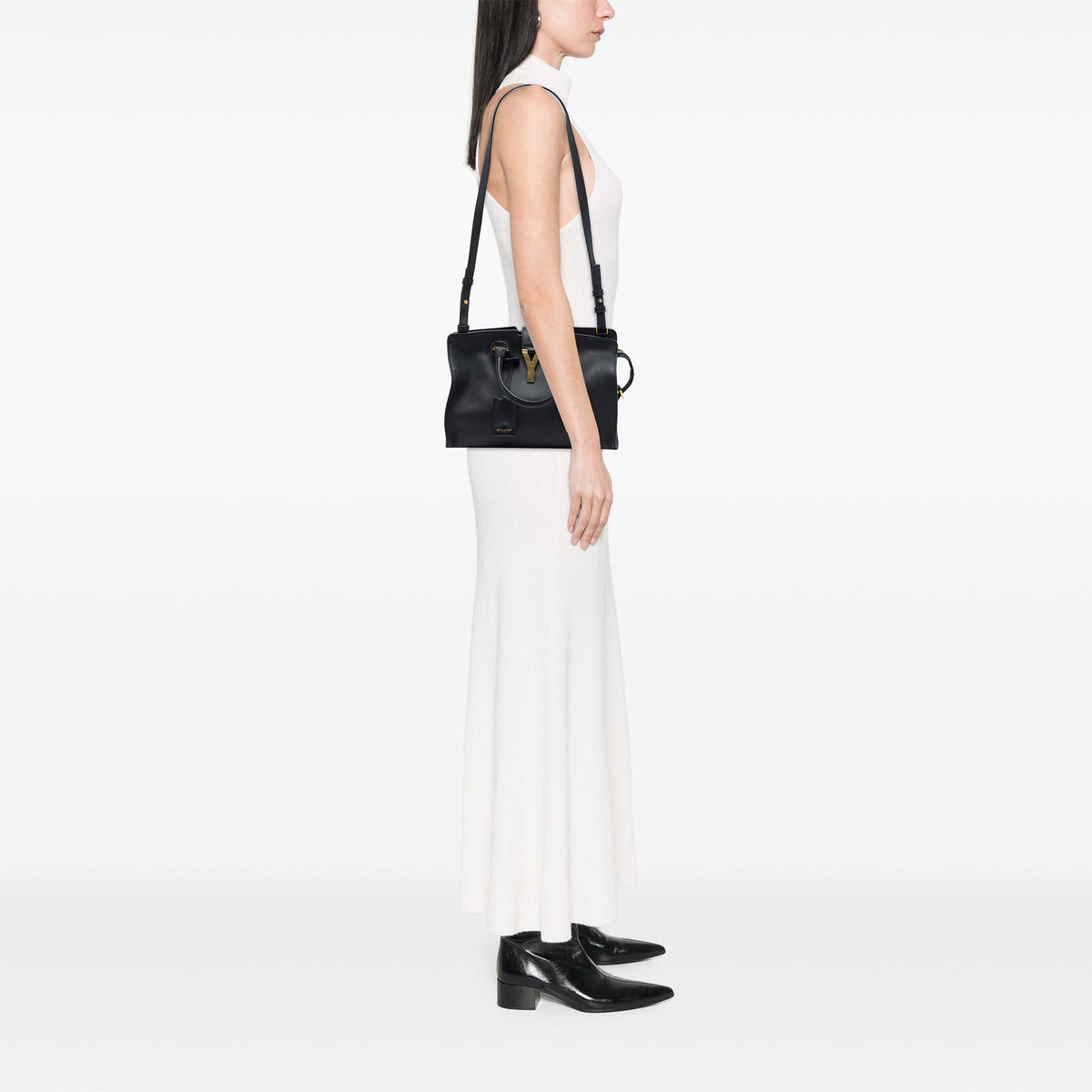 Saint Laurent Medium Leather Classic Y Cabas Satchel — Black