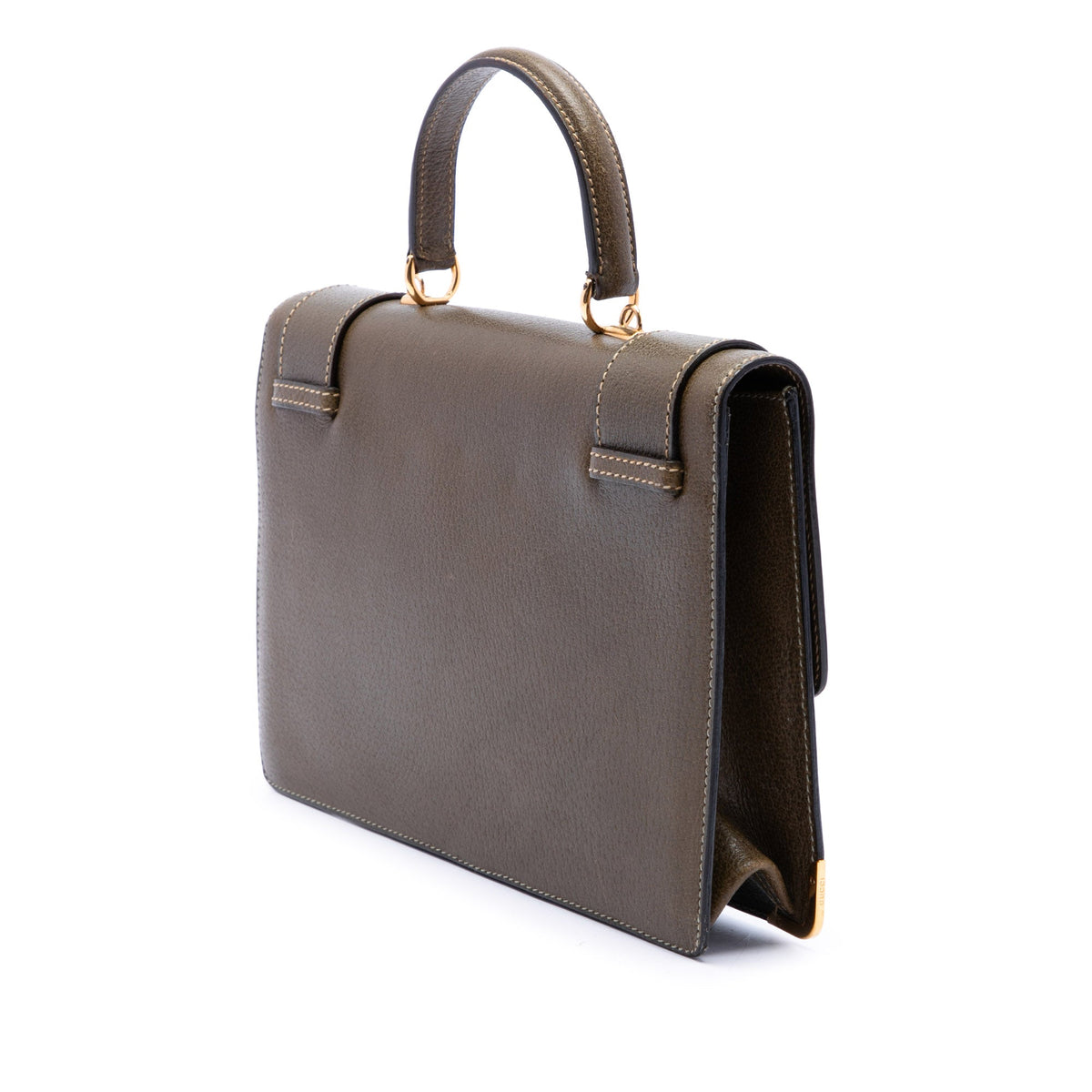 Gucci Calfskin Dual Push Lock Top Handle Bag — Brown