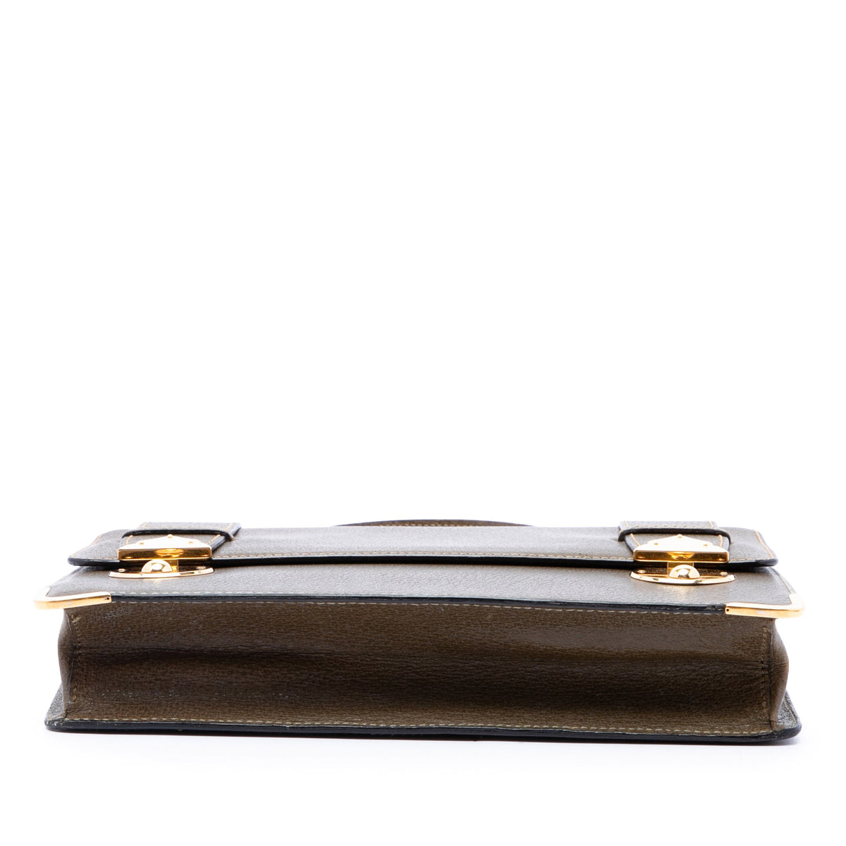 Gucci Calfskin Dual Push Lock Top Handle Bag — Brown