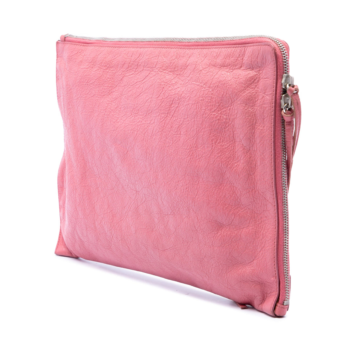 Balenciaga Lambskin Motocross Classic Zip Around Flat Clutch — Pink
