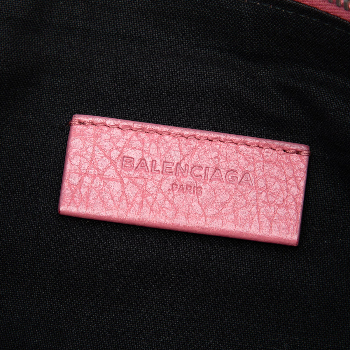 Balenciaga Lambskin Motocross Classic Zip Around Flat Clutch — Pink