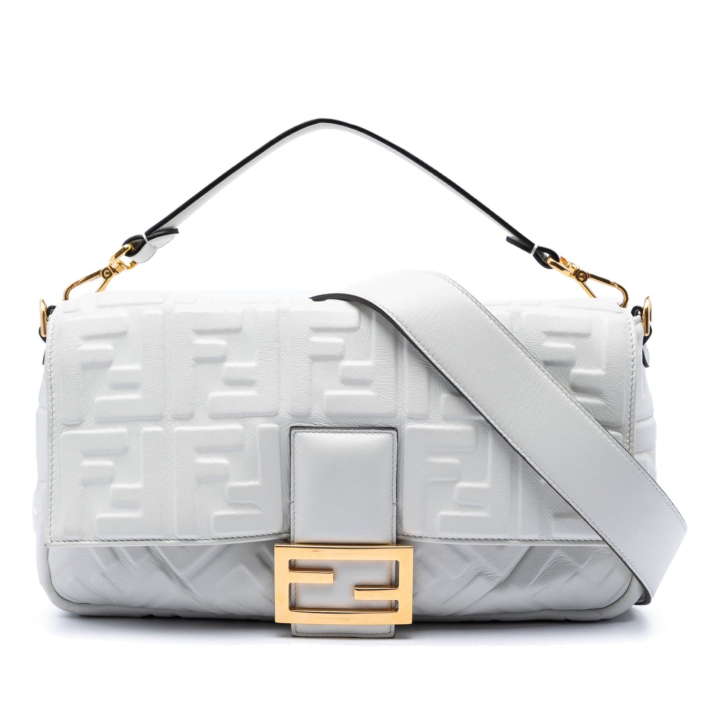 Fendi Large Zucca Embossed Leather Baguette Satchel