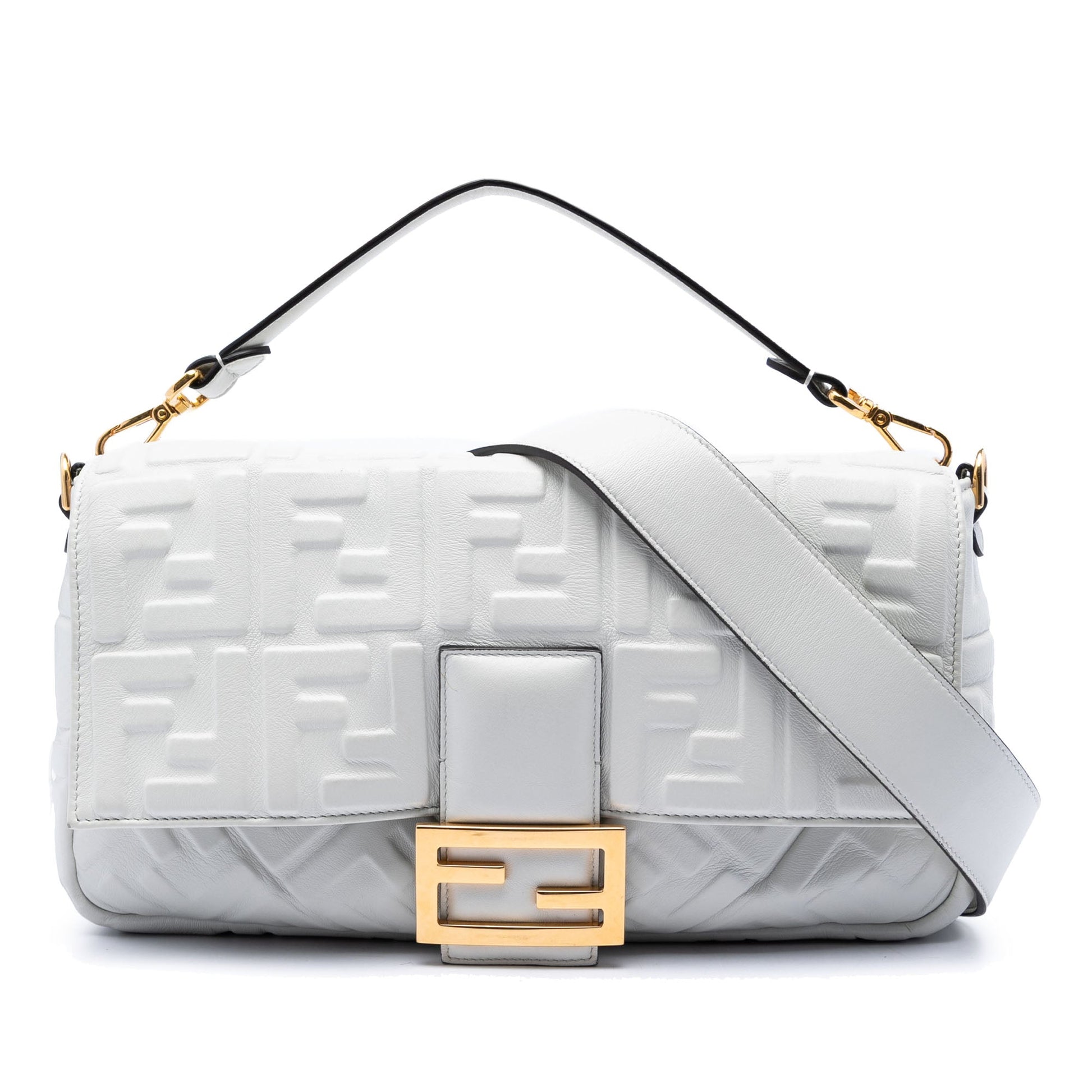 Fendi Large Zucca Embossed Leather Baguette Satchel