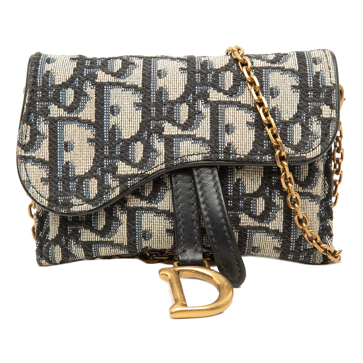 Dior Nano Oblique Canvas Saddle Chain Pouch — Blue