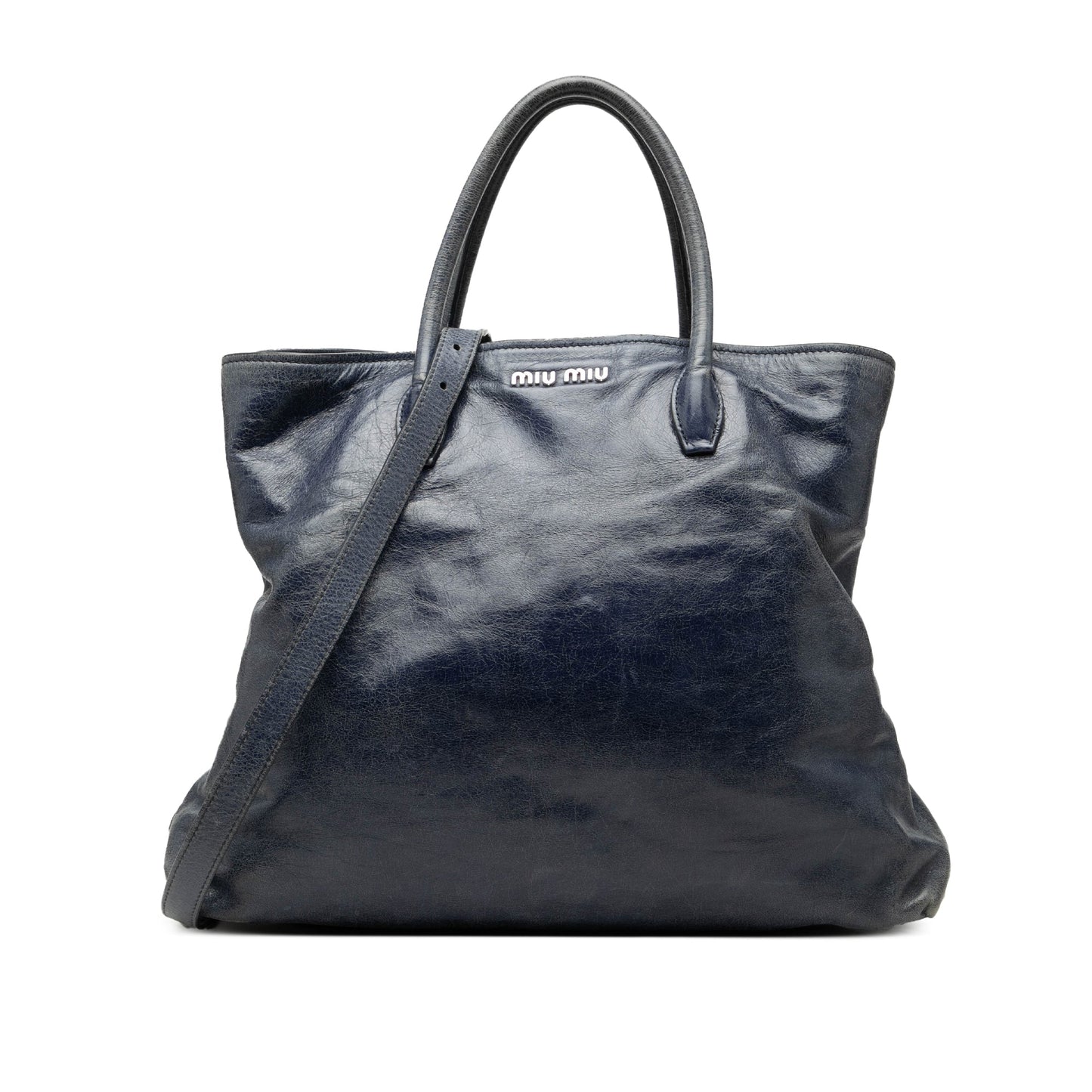 Miu Miu Crinkled Calfskin Convertible Tote