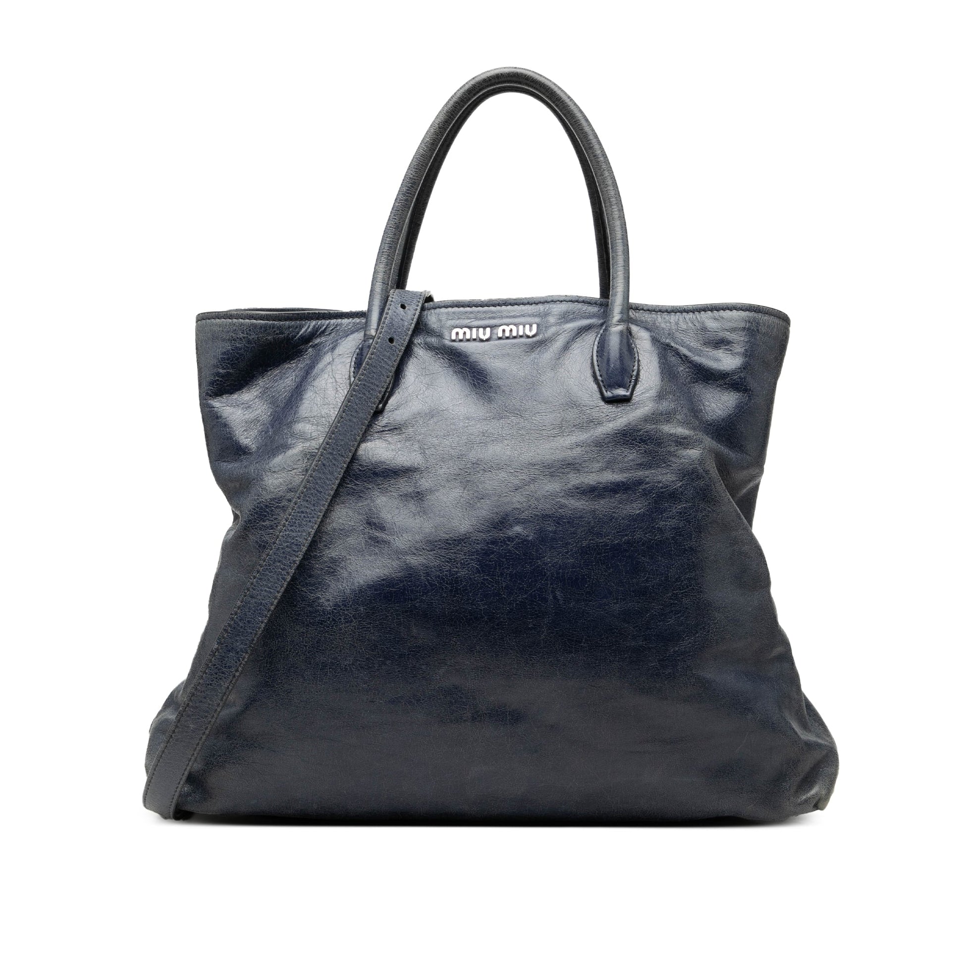 Miu Miu Crinkled Calfskin Convertible Tote
