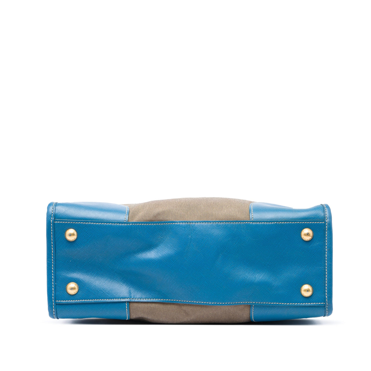 Prada Saffiano Trimmed Canvas Canapa Logo Double Zip Satchel