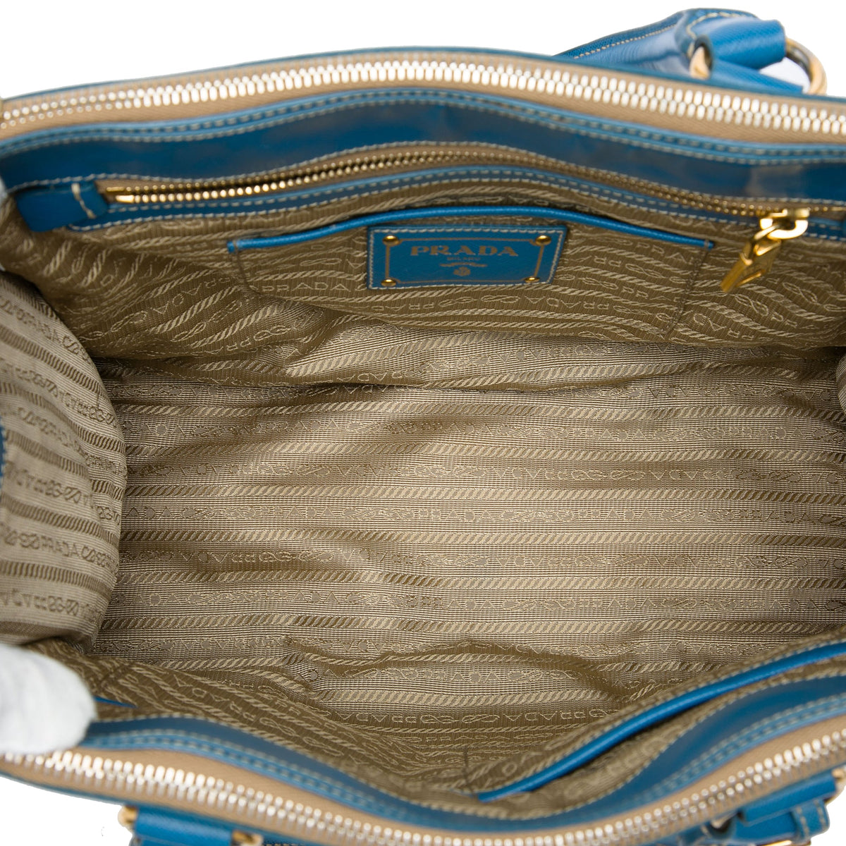 Prada Saffiano Trimmed Canvas Canapa Logo Double Zip Satchel