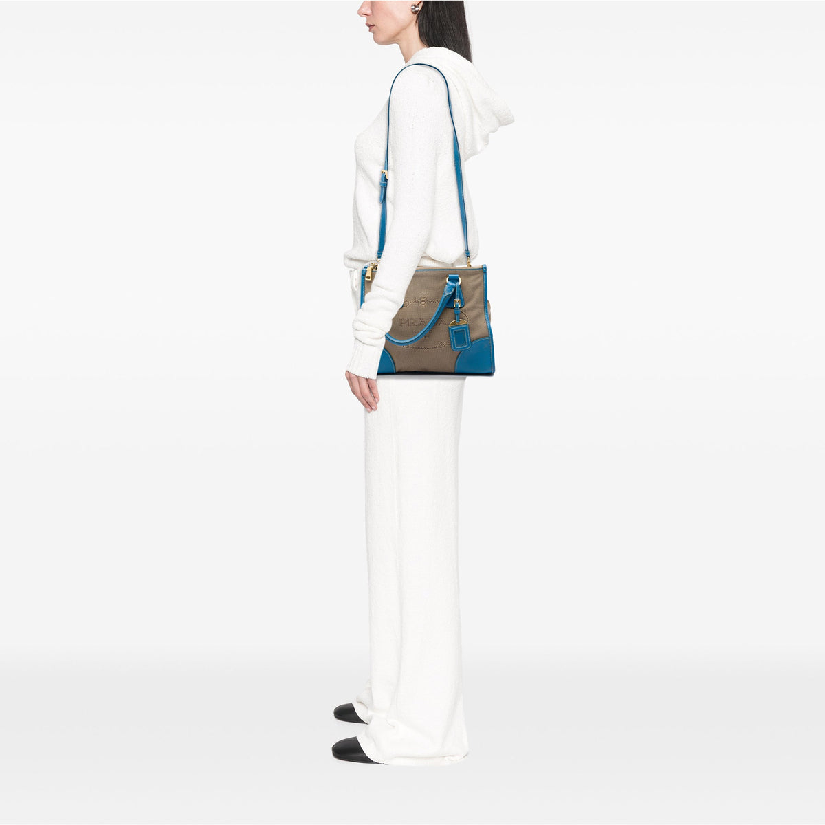 Prada Saffiano Trimmed Canvas Canapa Logo Double Zip Satchel