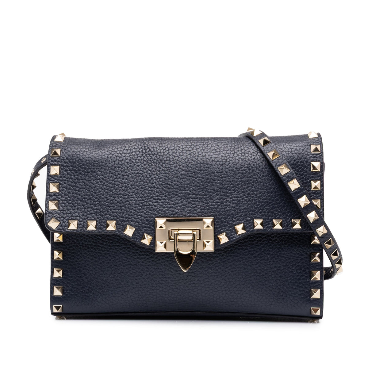 Valentino Medium Pebbled Calfskin Rockstud Flip Lock Crossbody — Blue