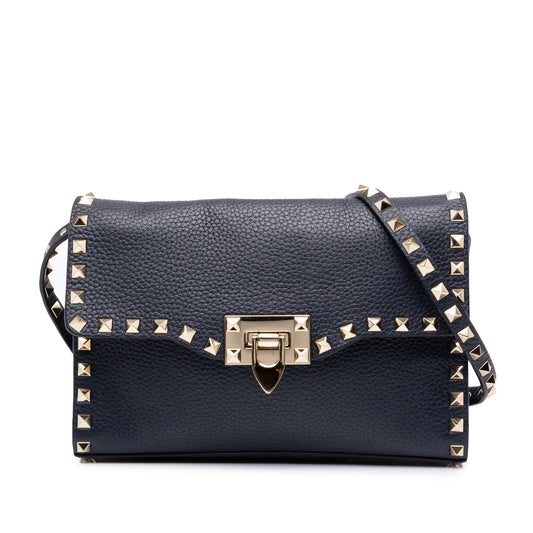 Valentino Medium Pebbled Calfskin Rockstud Flip Lock Crossbody — Blue