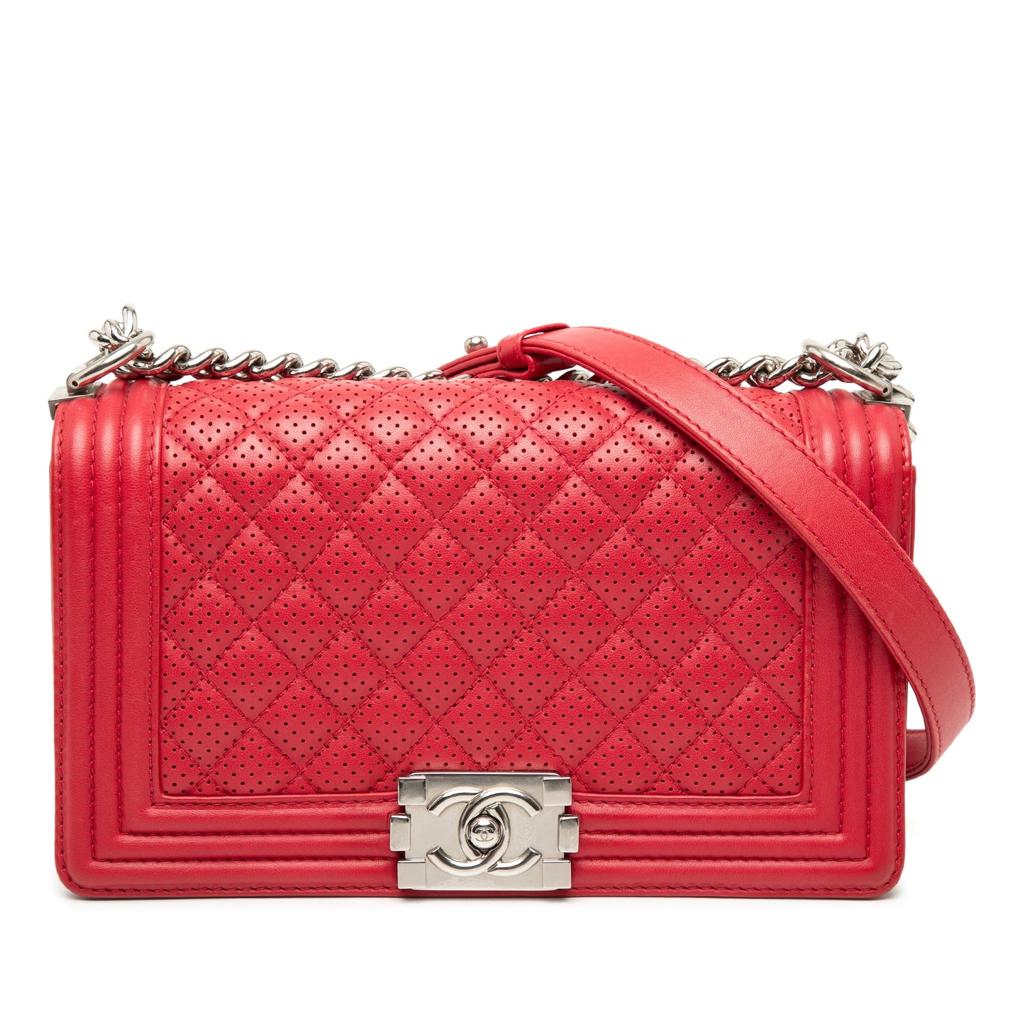 Chanel Old Medium Quilted Perforated Lambskin Boy Flap
