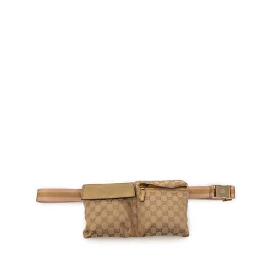 GG Canvas Web Double Pocket Belt Bag