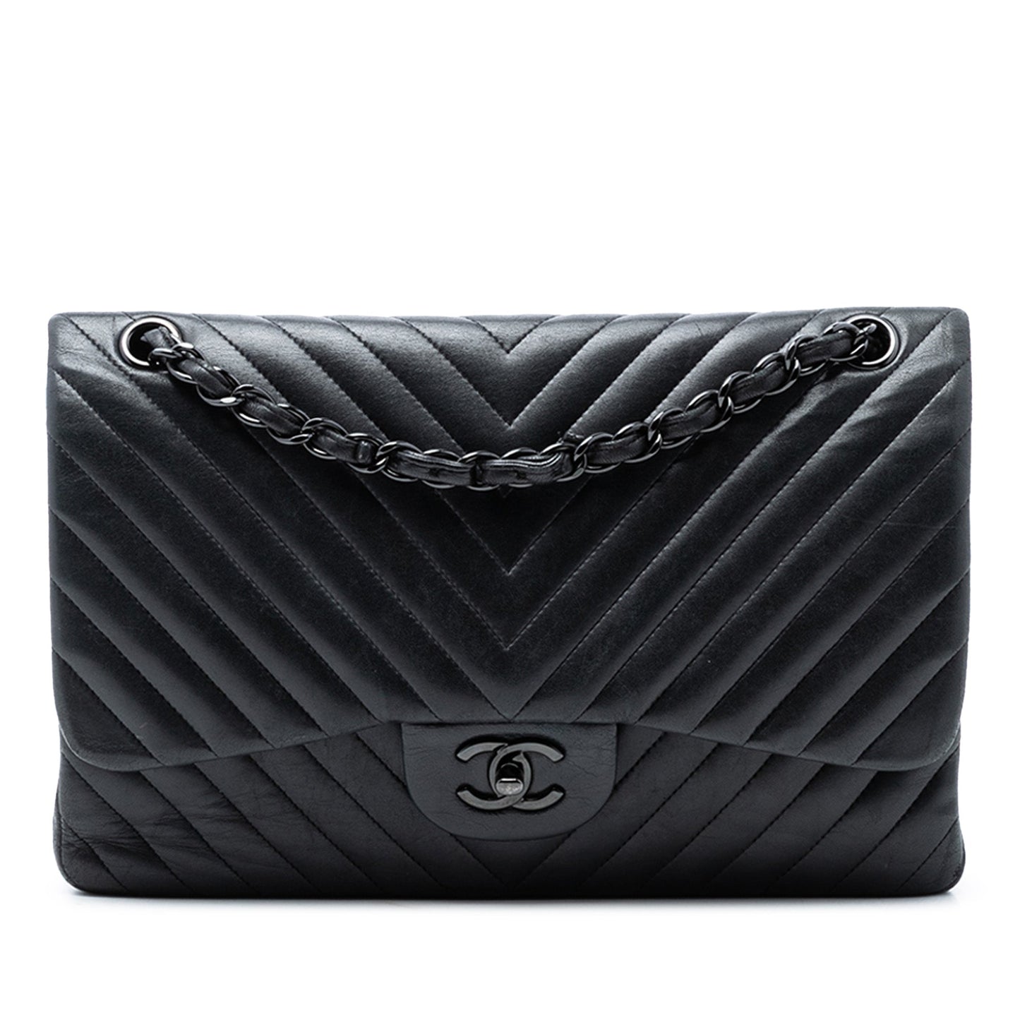 Jumbo Classic Chevron Lambskin So Black Double Flap