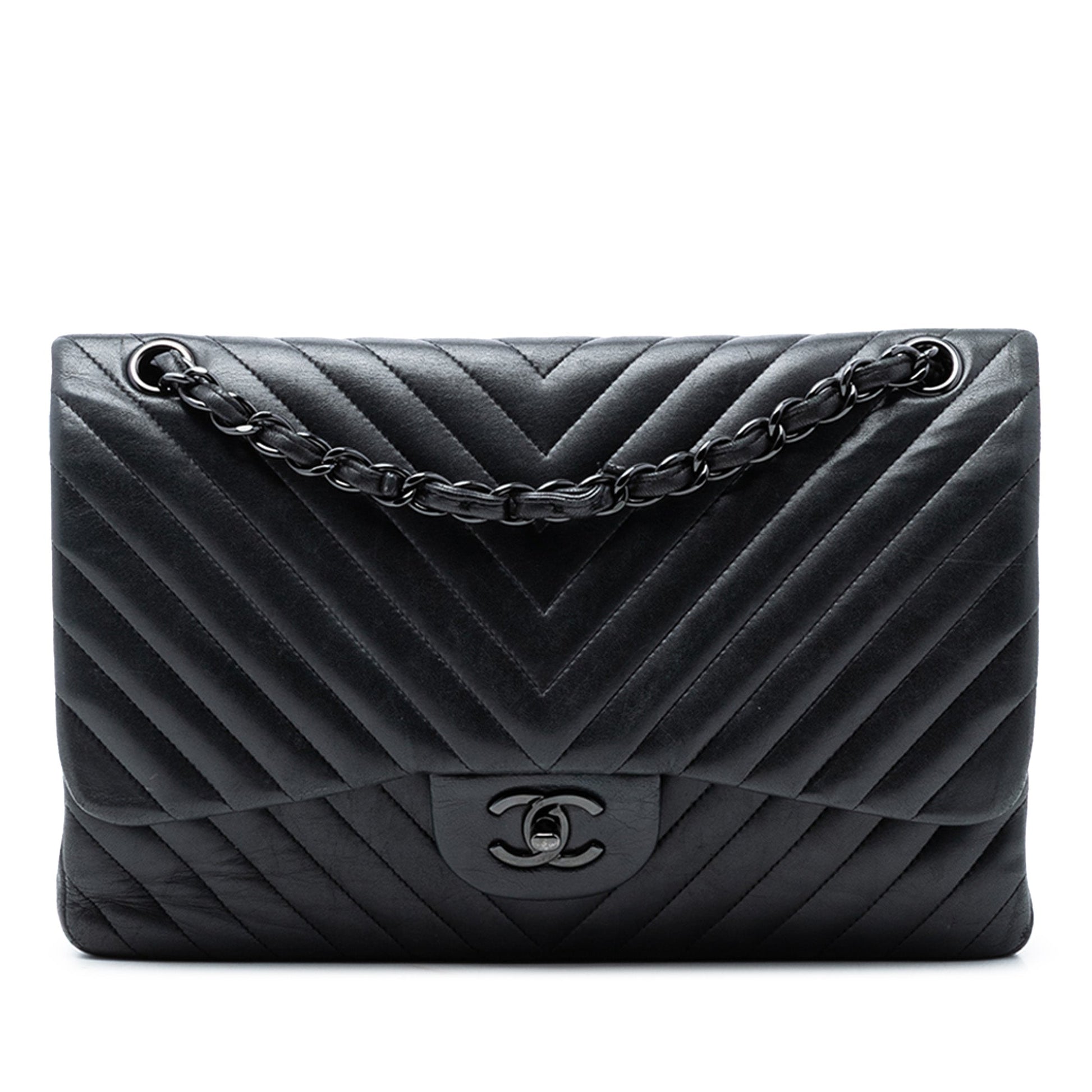 Jumbo Classic Chevron Lambskin So Black Double Flap