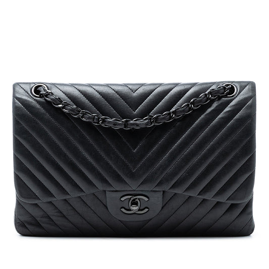 Jumbo Classic Chevron Lambskin So Black Double Flap