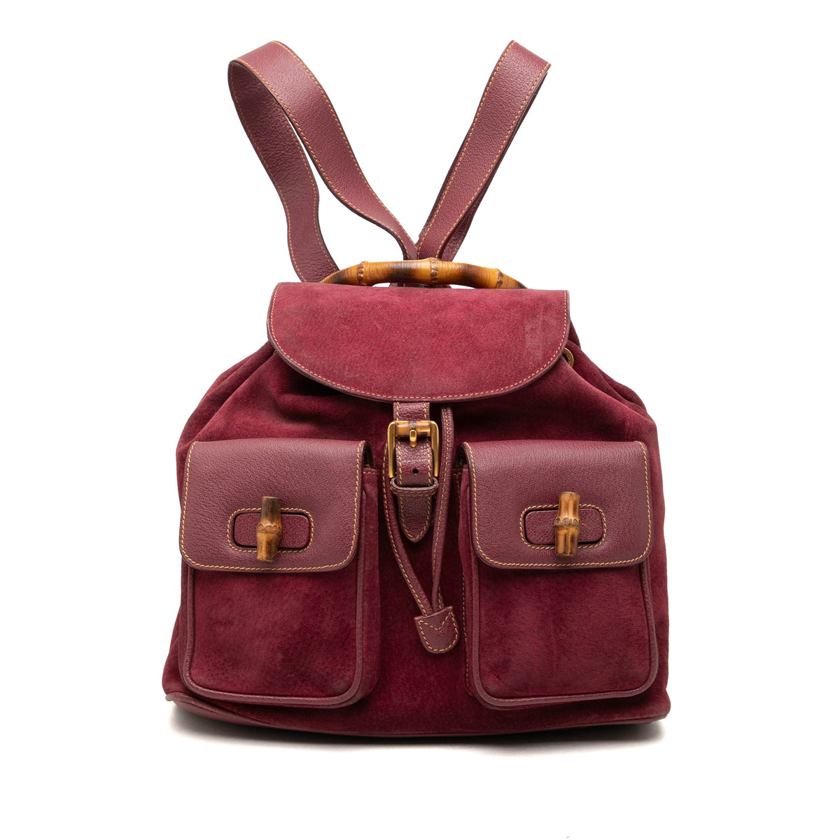 Gucci Large Suede Bamboo Drawstring Backpack