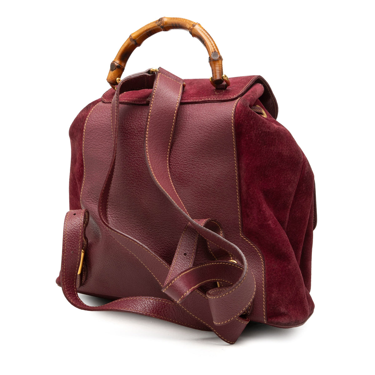 Gucci Large Suede Bamboo Drawstring Backpack