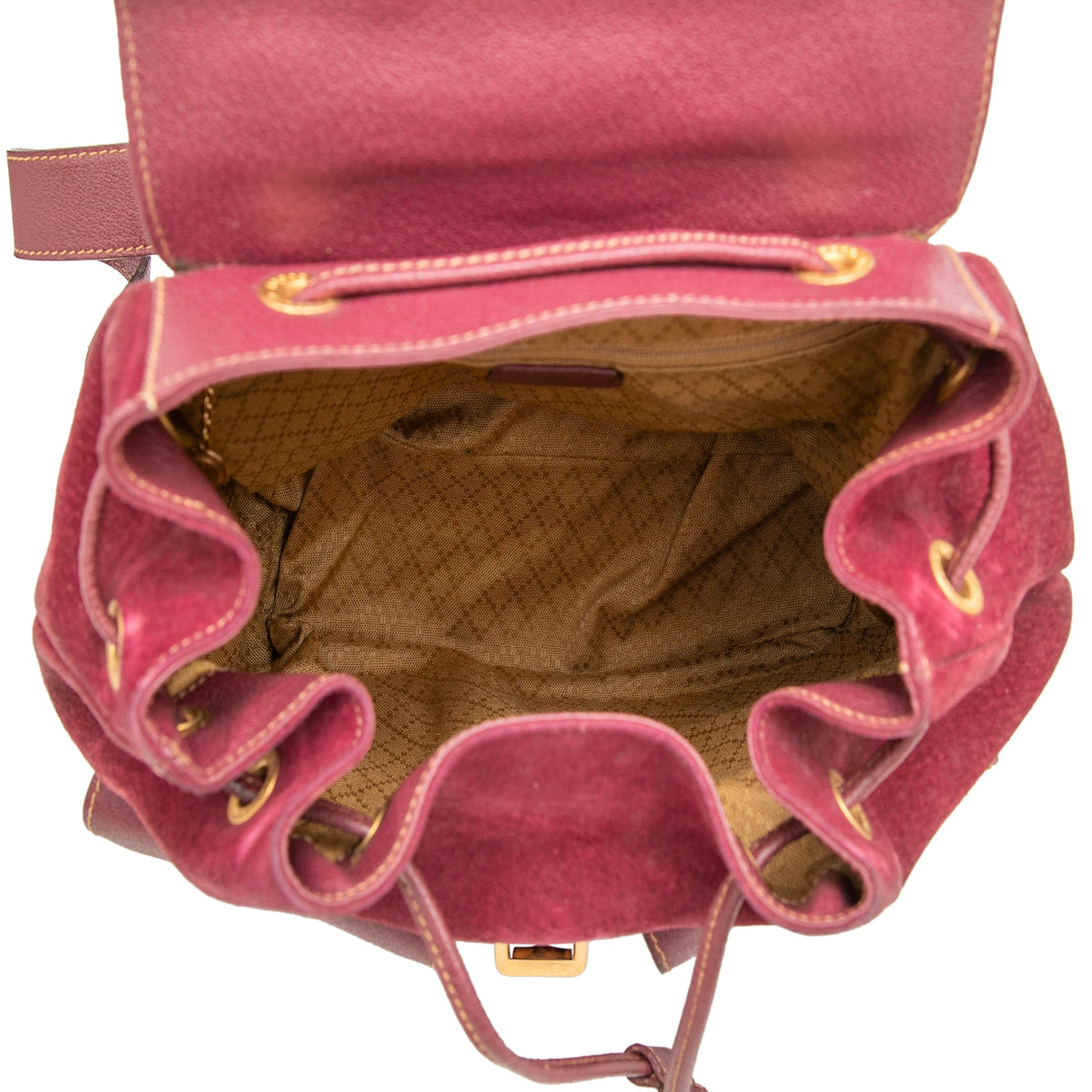 Gucci Large Suede Bamboo Drawstring Backpack