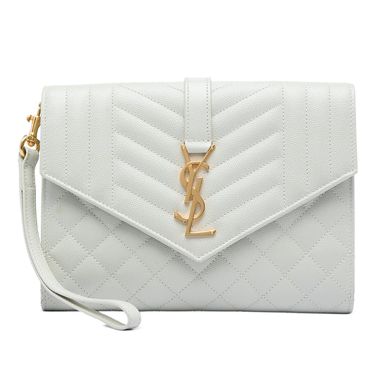 Saint Laurent Grain De Poudre Triquilt Monogram Envelope Clutch