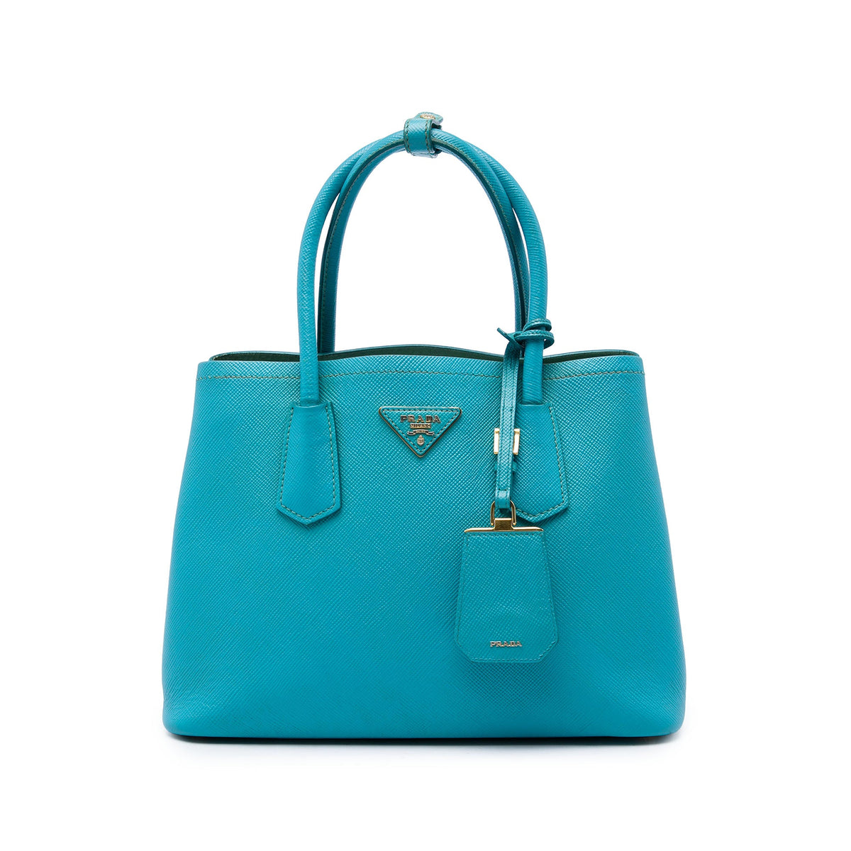 Prada Medium Saffiano Cuir Double Satchel — Blue