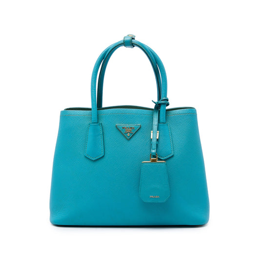 Prada Medium Saffiano Cuir Double Satchel — Blue