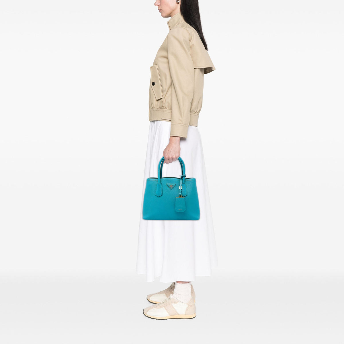 Prada Medium Saffiano Cuir Double Satchel — Blue