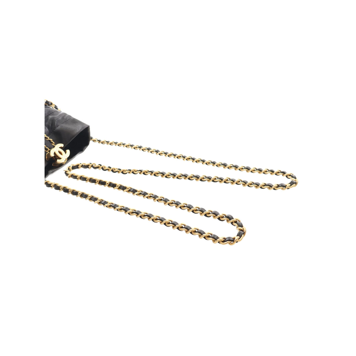 Chanel CC Shiny Lambskin Quilted Drawstring Clutch with Chain — Black