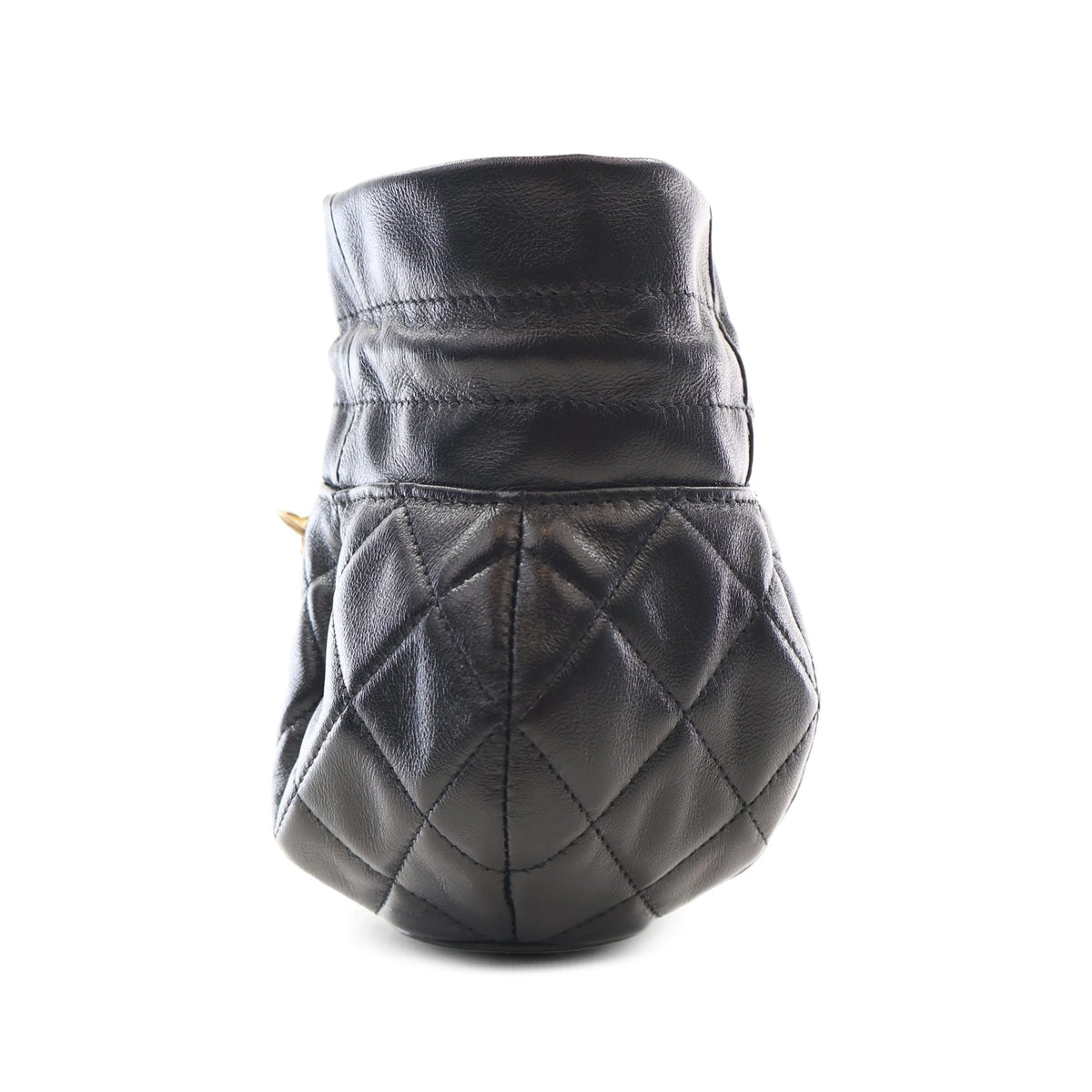 Chanel CC Shiny Lambskin Quilted Drawstring Clutch with Chain — Black