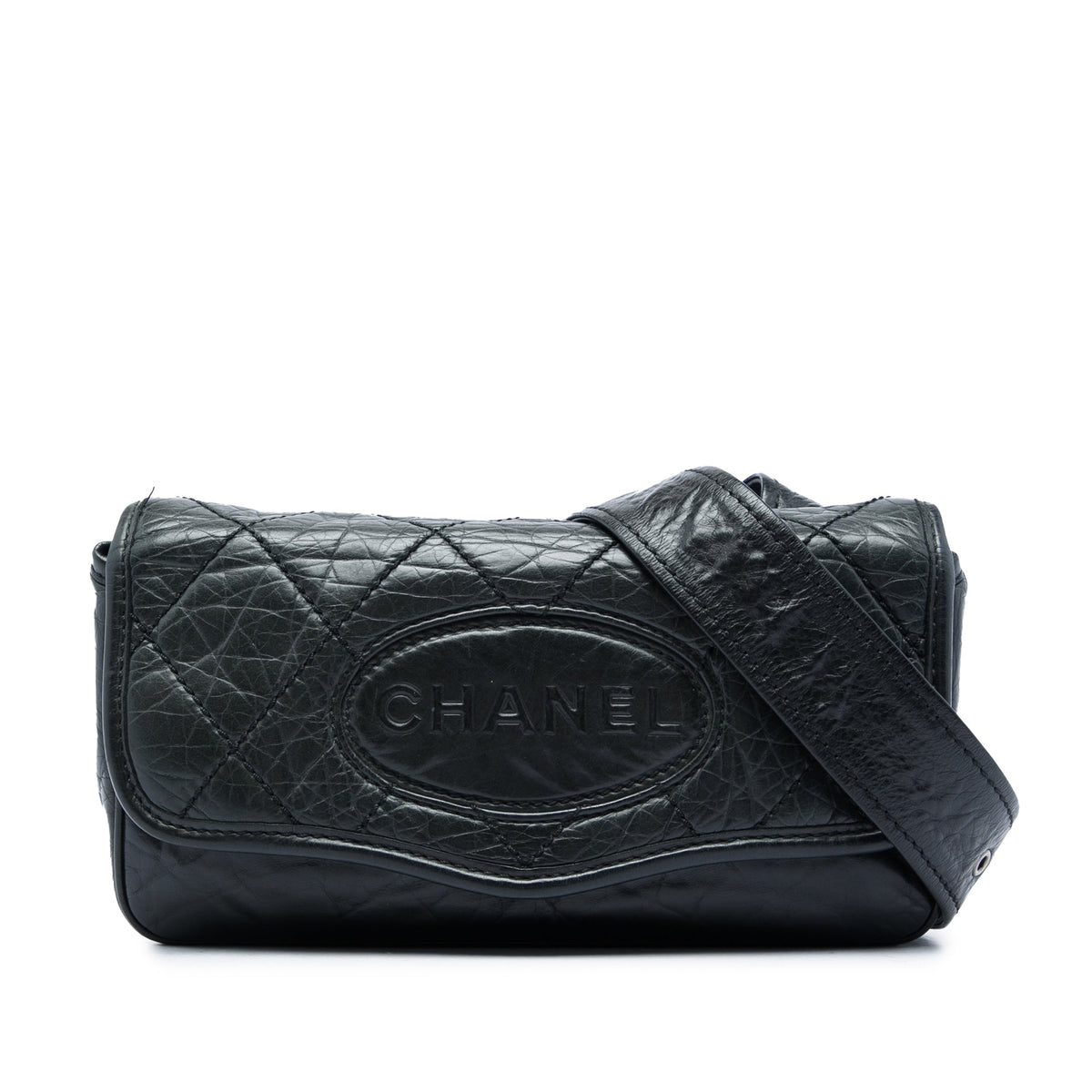 Chanel Quilted Aged Calfskin Oval Logo Flap — Black