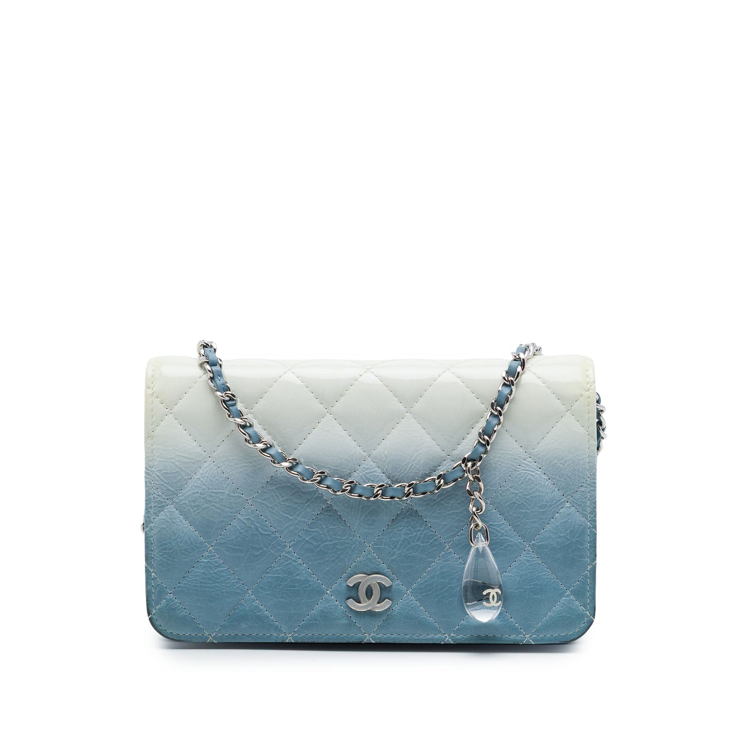Chanel CC Quilted Ombre Patent and Aged Calfskin Crystal Wallet On Chain