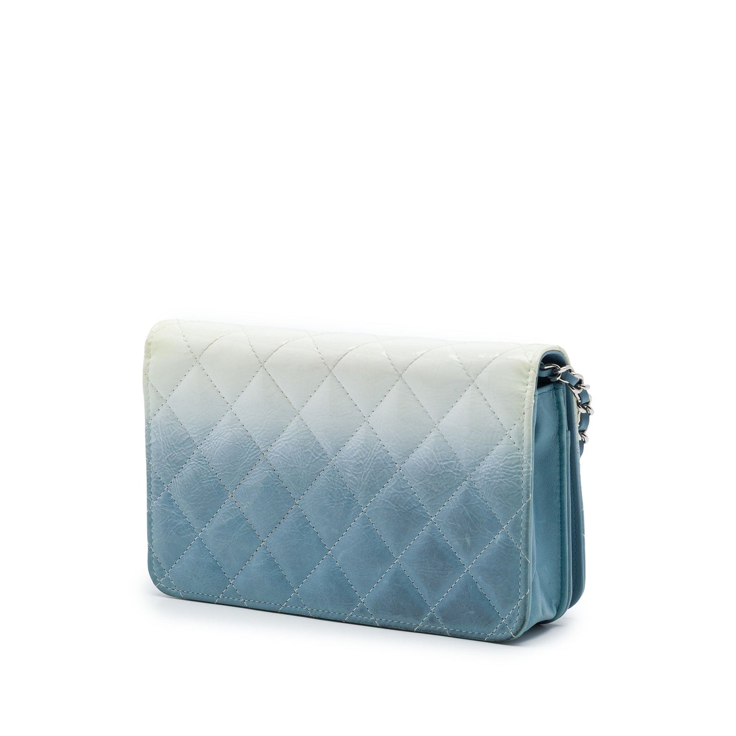 Chanel CC Quilted Ombre Patent and Aged Calfskin Crystal Wallet On Chain