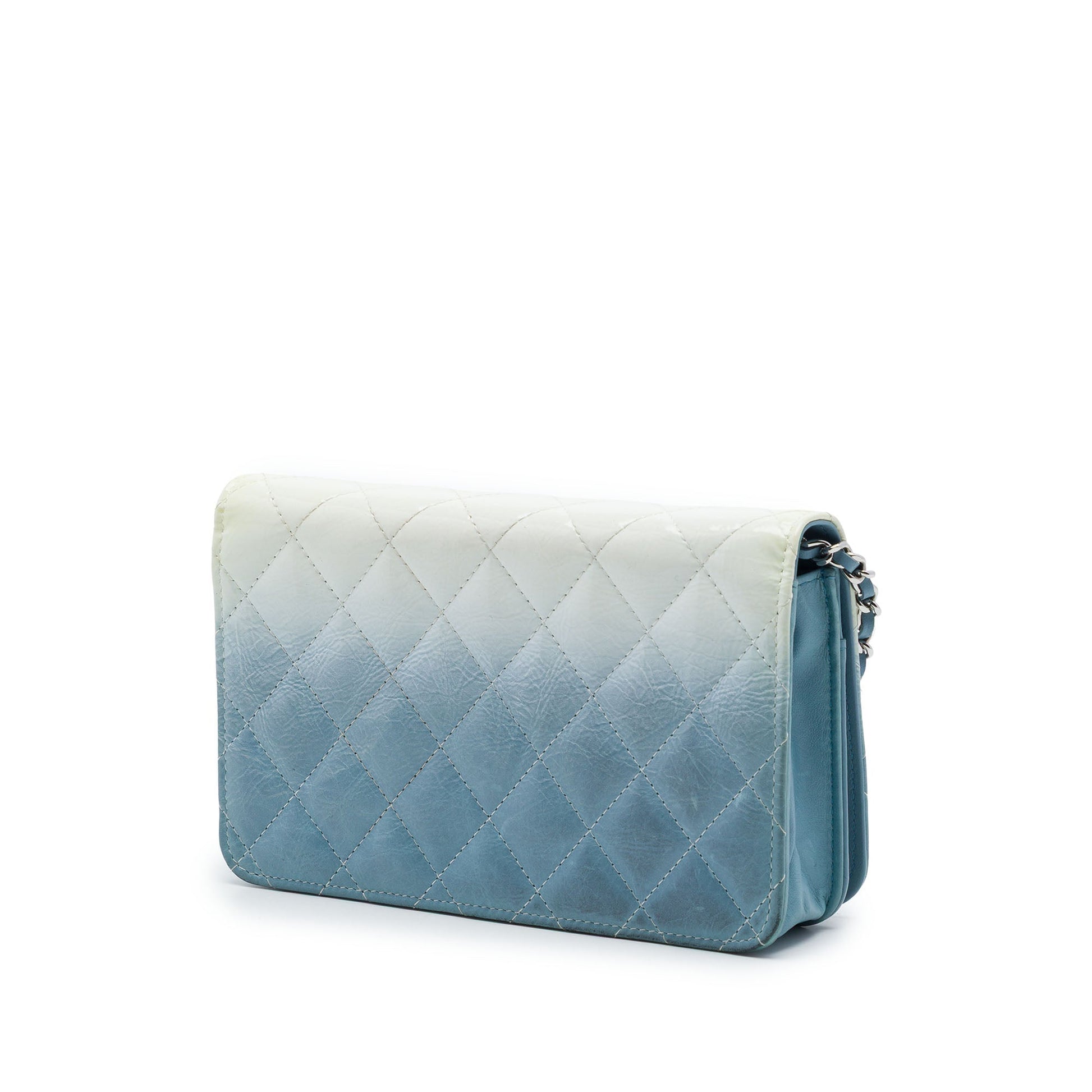 Chanel CC Quilted Ombre Patent and Aged Calfskin Crystal Wallet On Chain