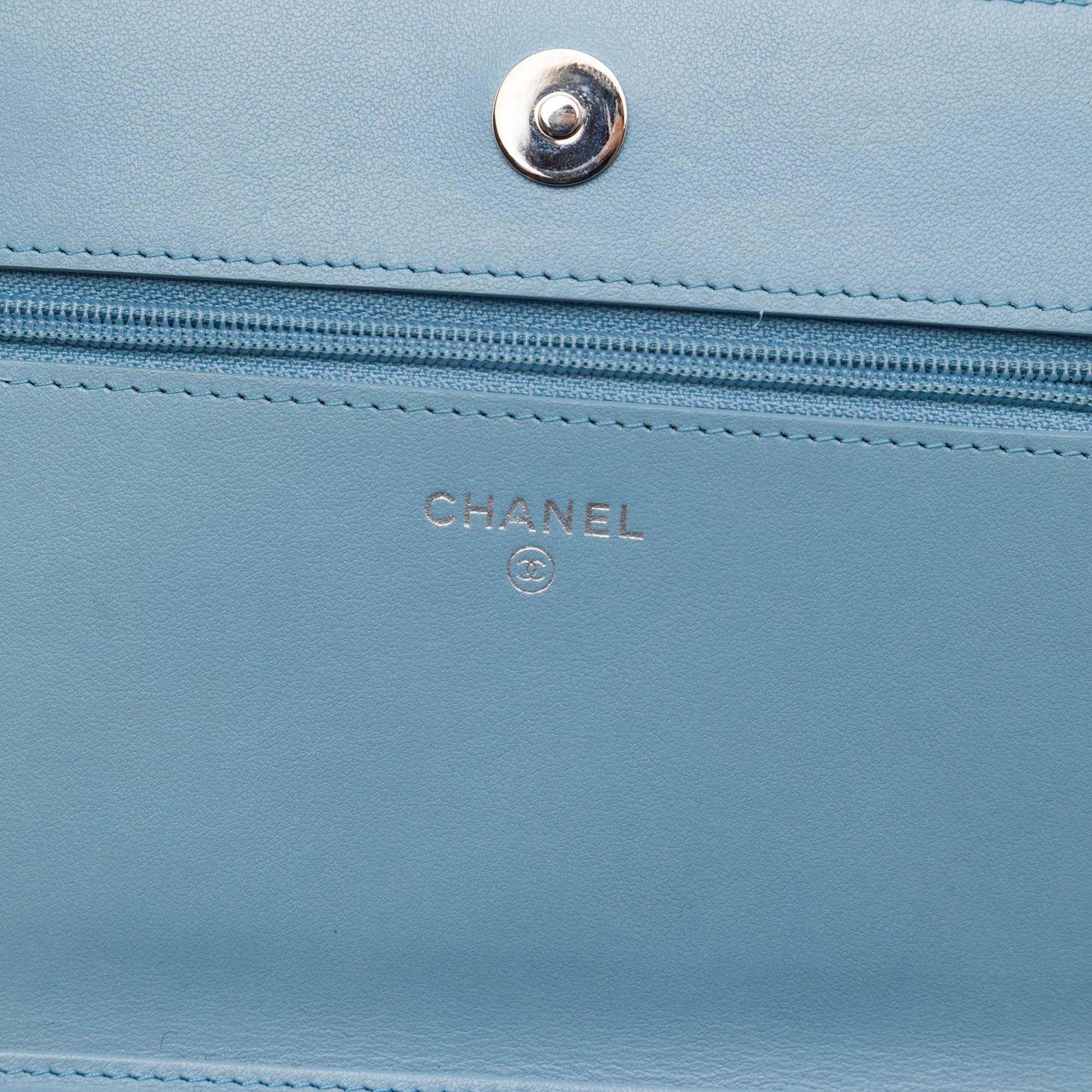 Chanel CC Quilted Ombre Patent and Aged Calfskin Crystal Wallet On Chain