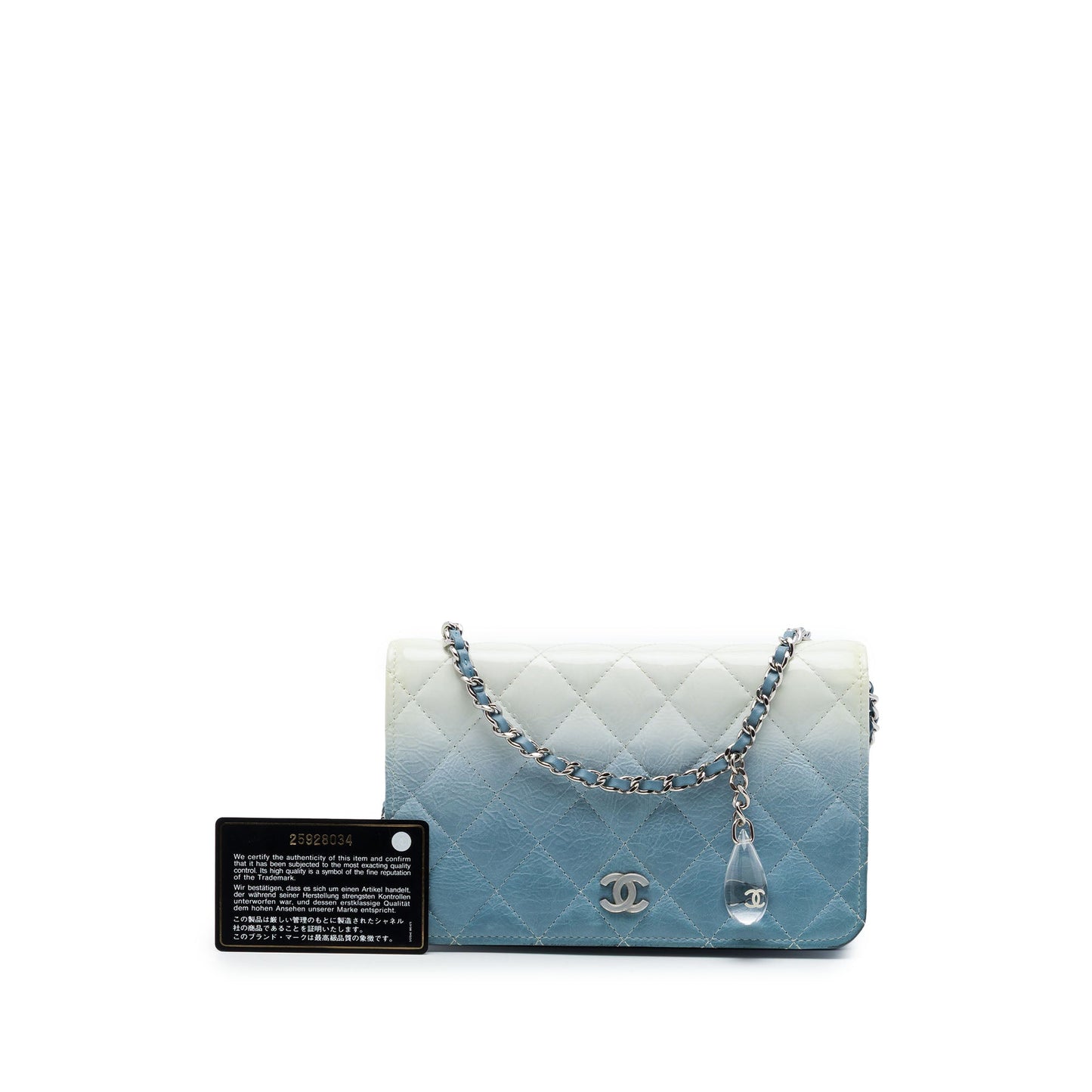 Chanel CC Quilted Ombre Patent and Aged Calfskin Crystal Wallet On Chain