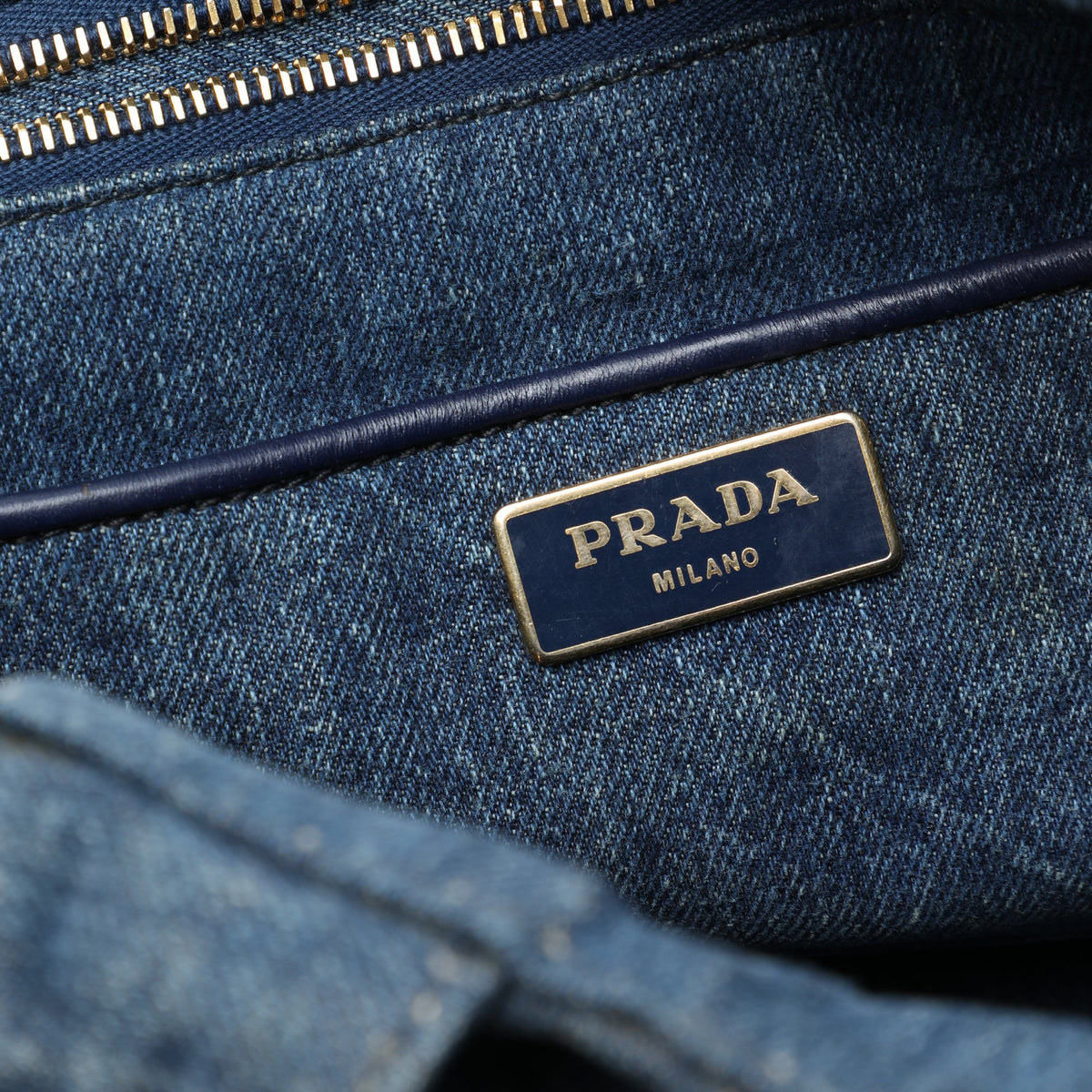 Prada Large Denim Canapa Logo Tote