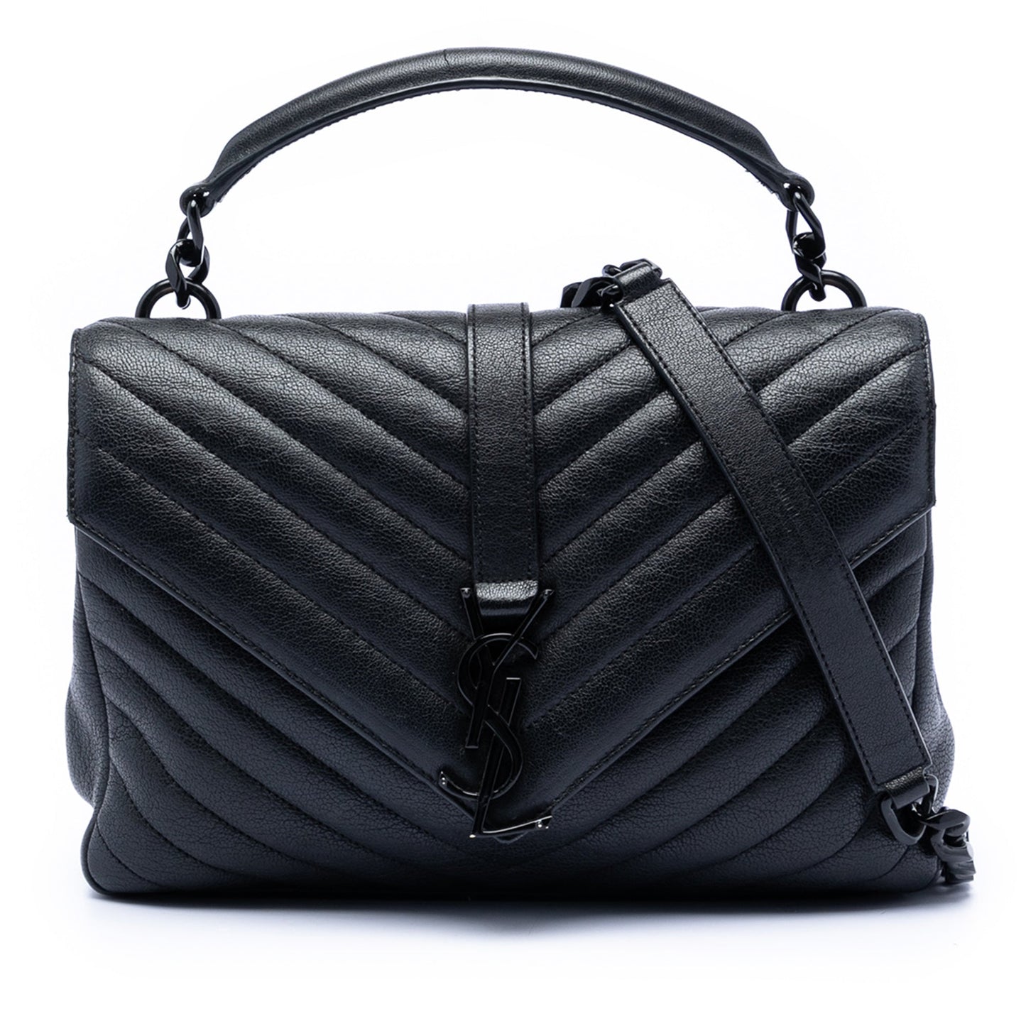Saint Laurent Medium Chevron Sheepskin Monogram College Satchel