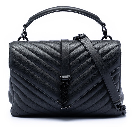 Saint Laurent Medium Chevron Sheepskin Monogram College Satchel
