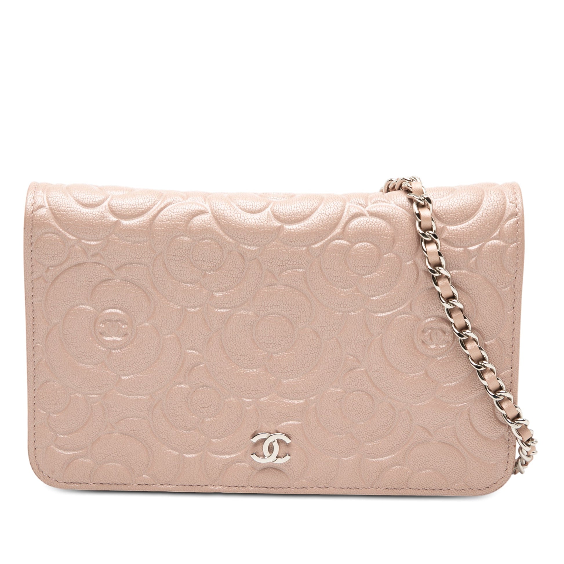 Chanel CC Embossed Lambskin Camellia Wallet On Chain