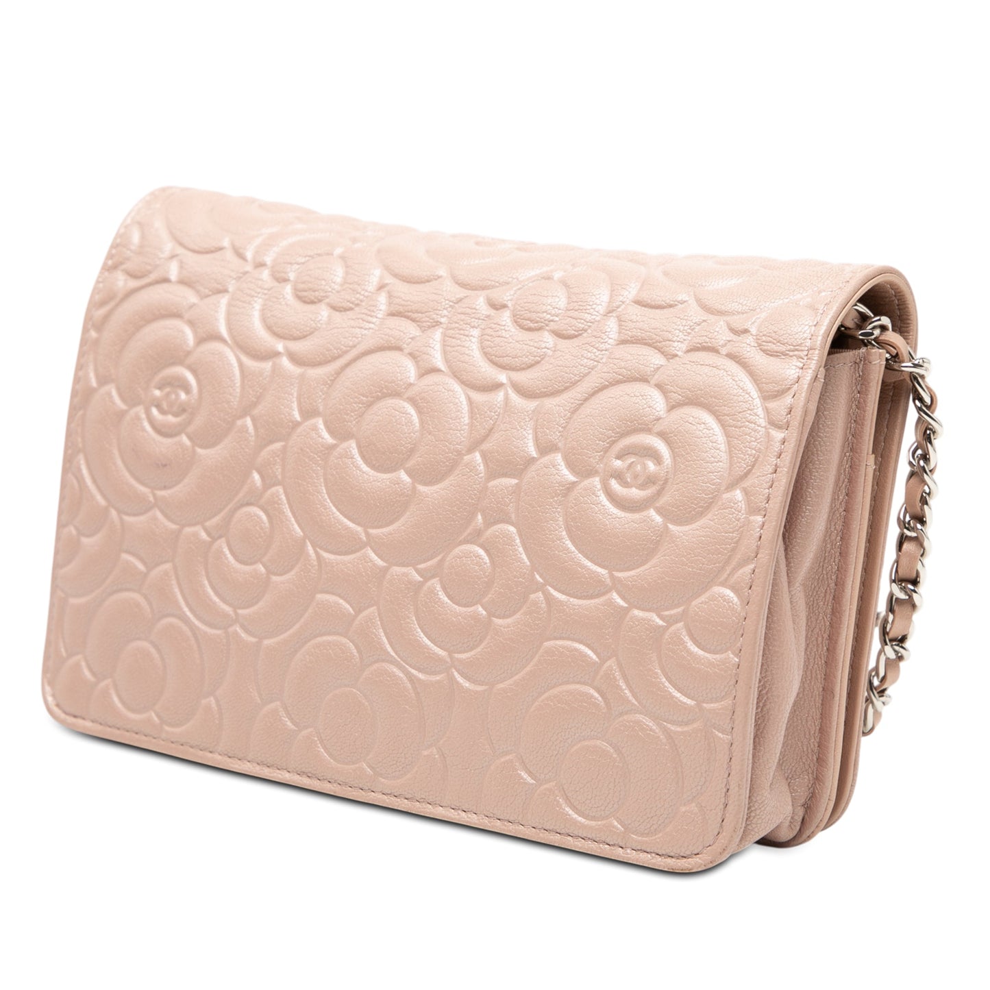 Chanel CC Embossed Lambskin Camellia Wallet On Chain