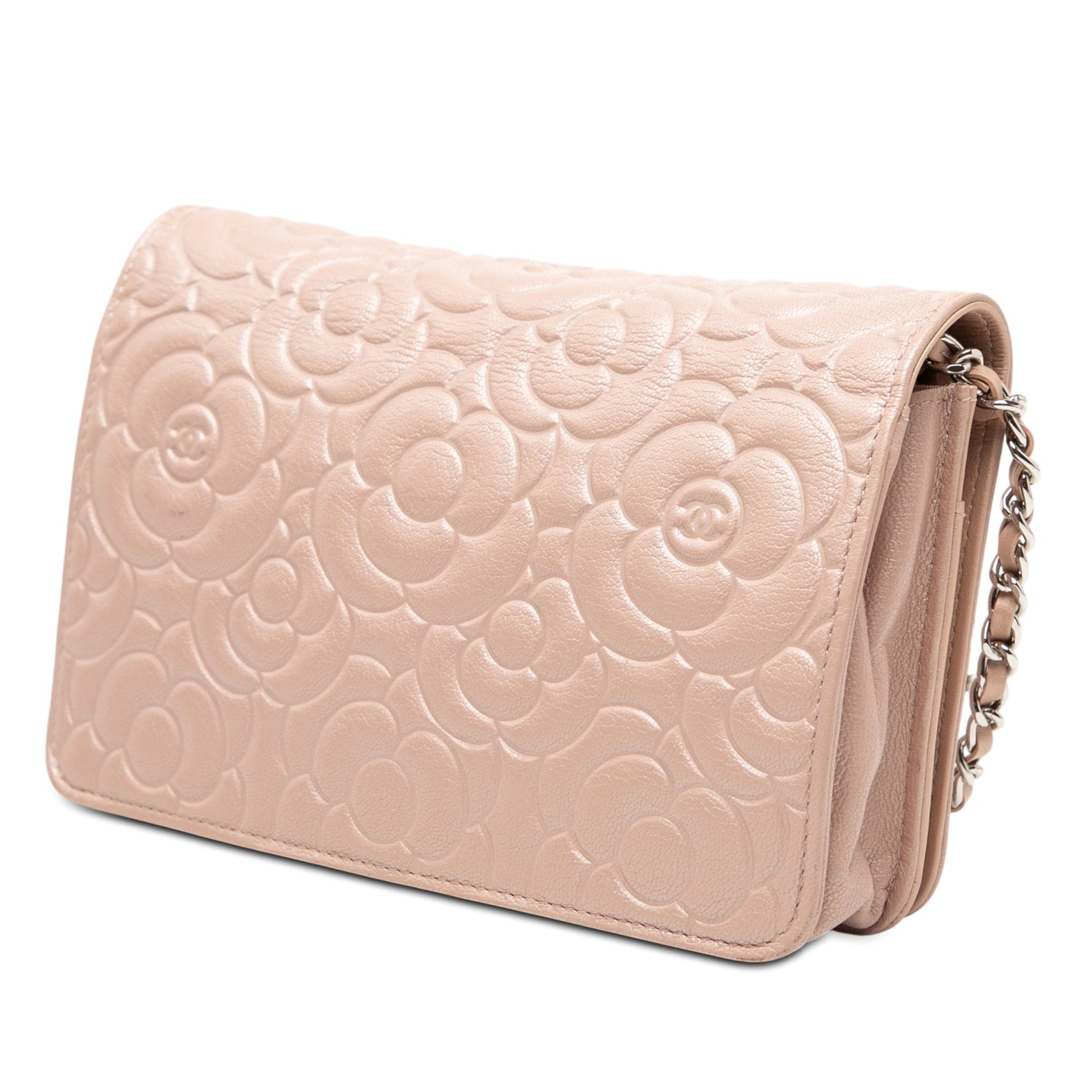 Chanel CC Embossed Lambskin Camellia Wallet On Chain