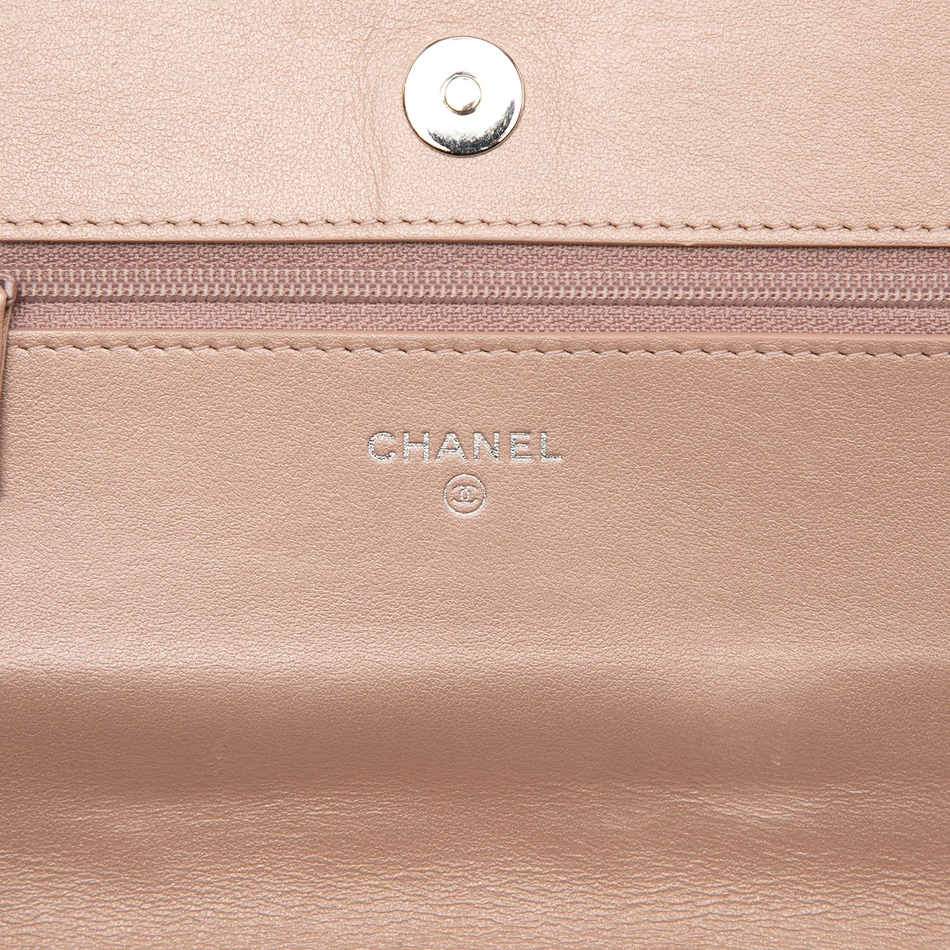 Chanel CC Embossed Lambskin Camellia Wallet On Chain