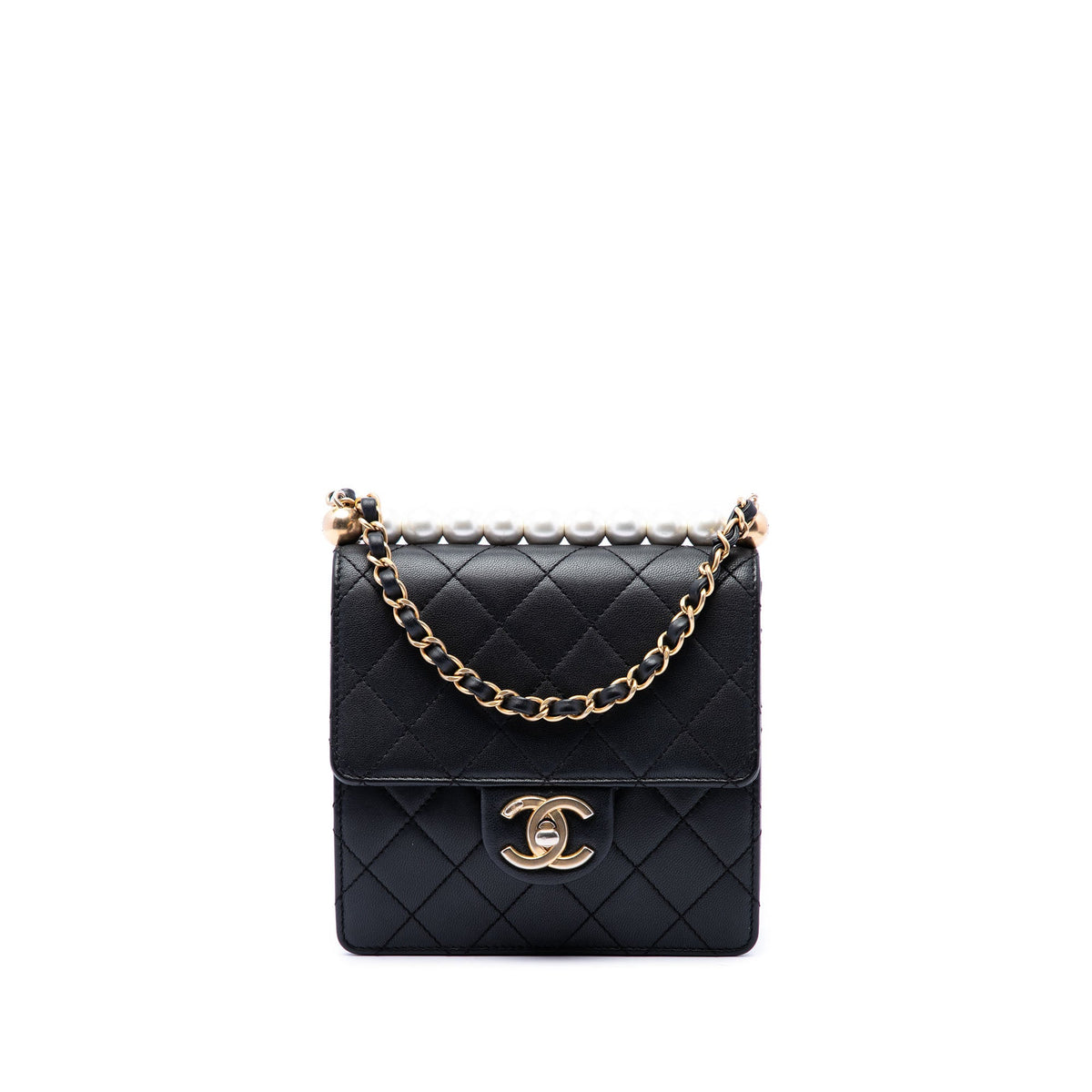 Chanel Small Quilted Lambskin Chic Pearls Flap — Black